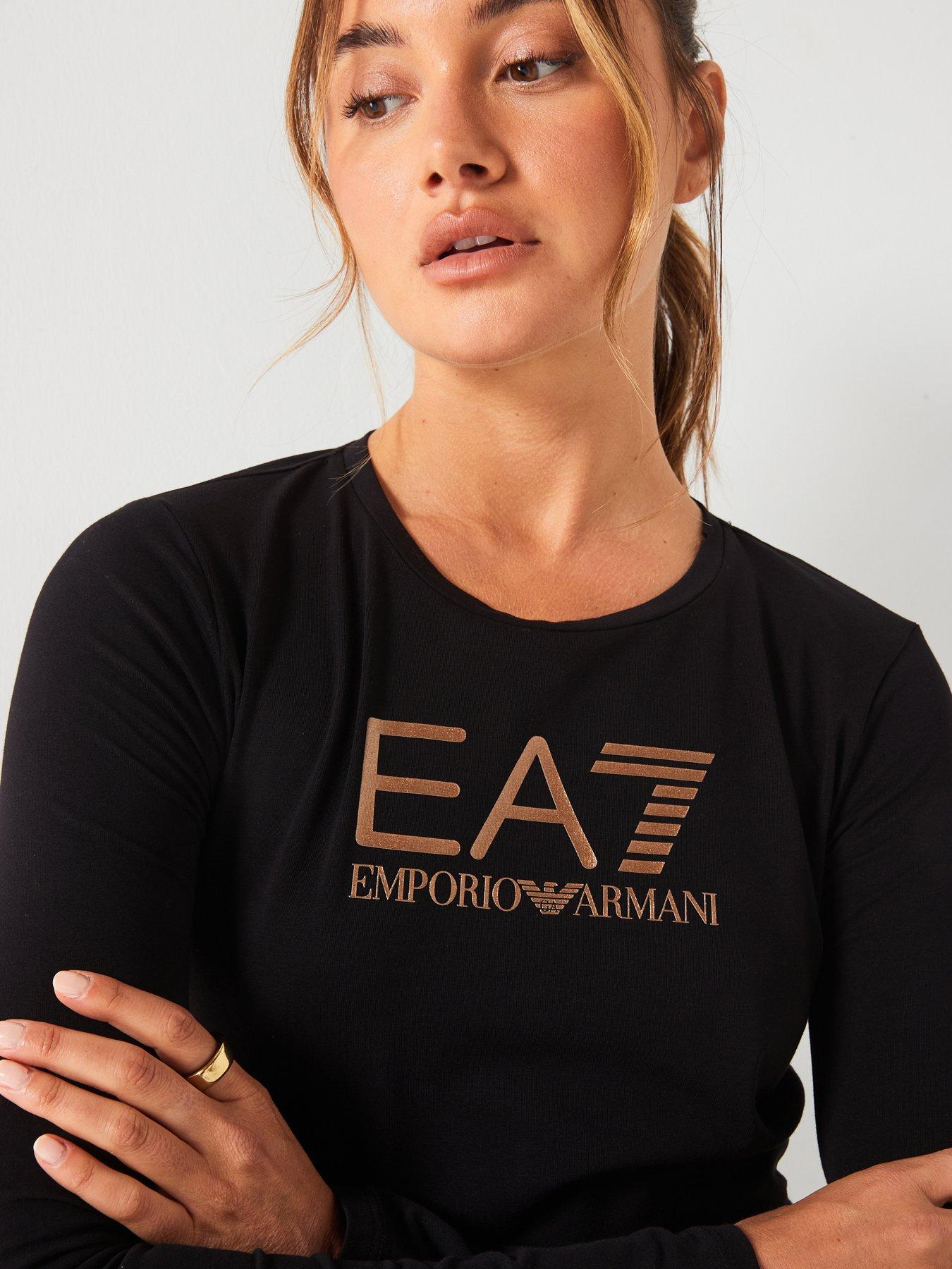 EA7 Emporio Armani Gold Logo Long Sleeve Jersey Top Black Very