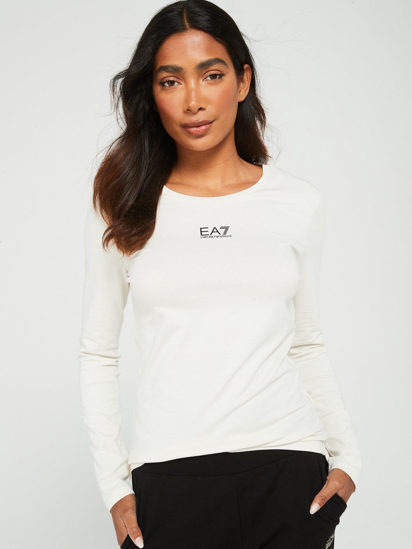 EA7 Emporio Armani Logo Long Sleeve Jersey Top Cream Very