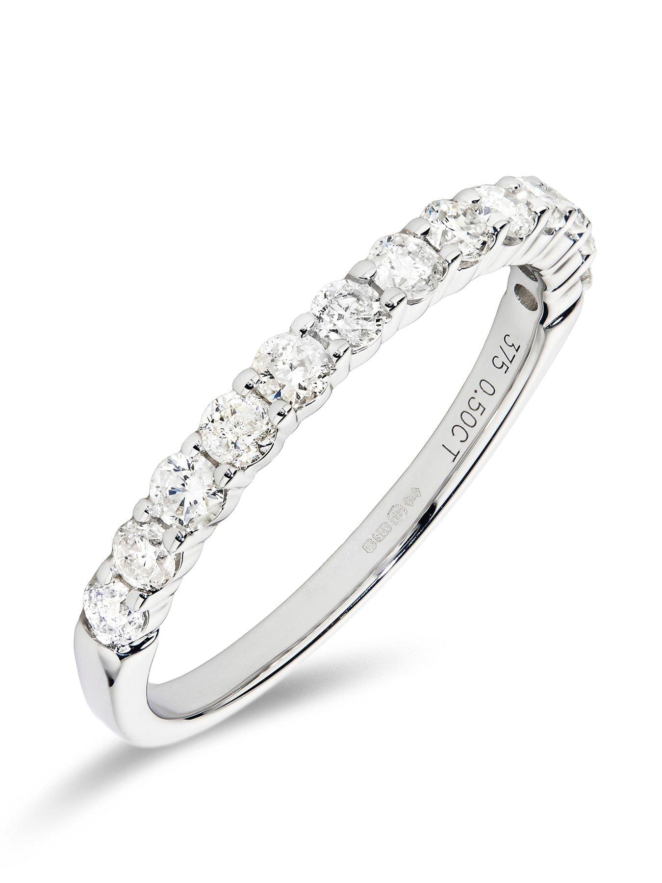 undefined 9ct White Gold 0.50ct Natural Diamond Half Eternity Band Ring