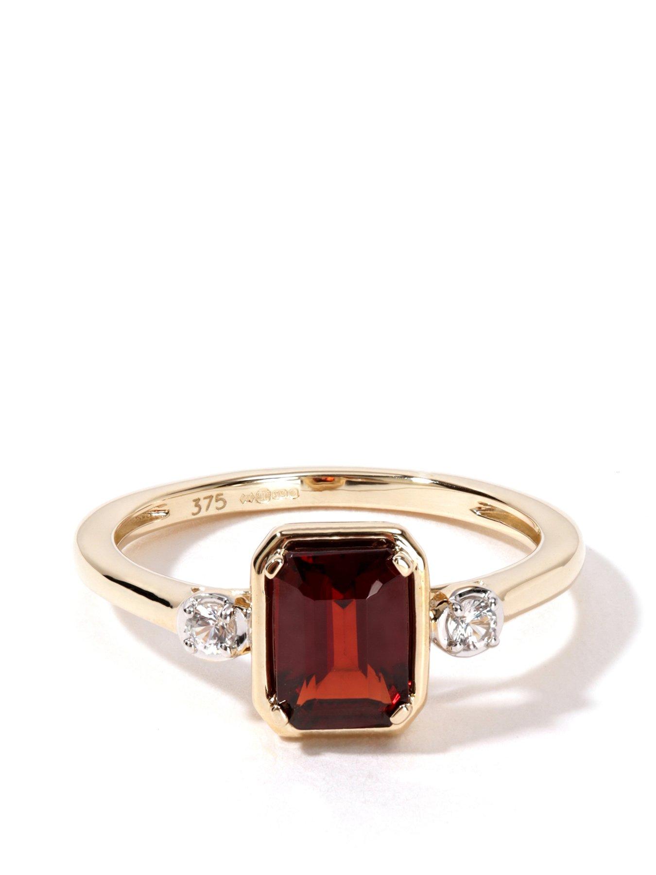 Product photograph of Love Gem 9ct Yellow Gold 7x5 Emerald Cut Garnet And Created White Sapphire Ring from very.co.uk