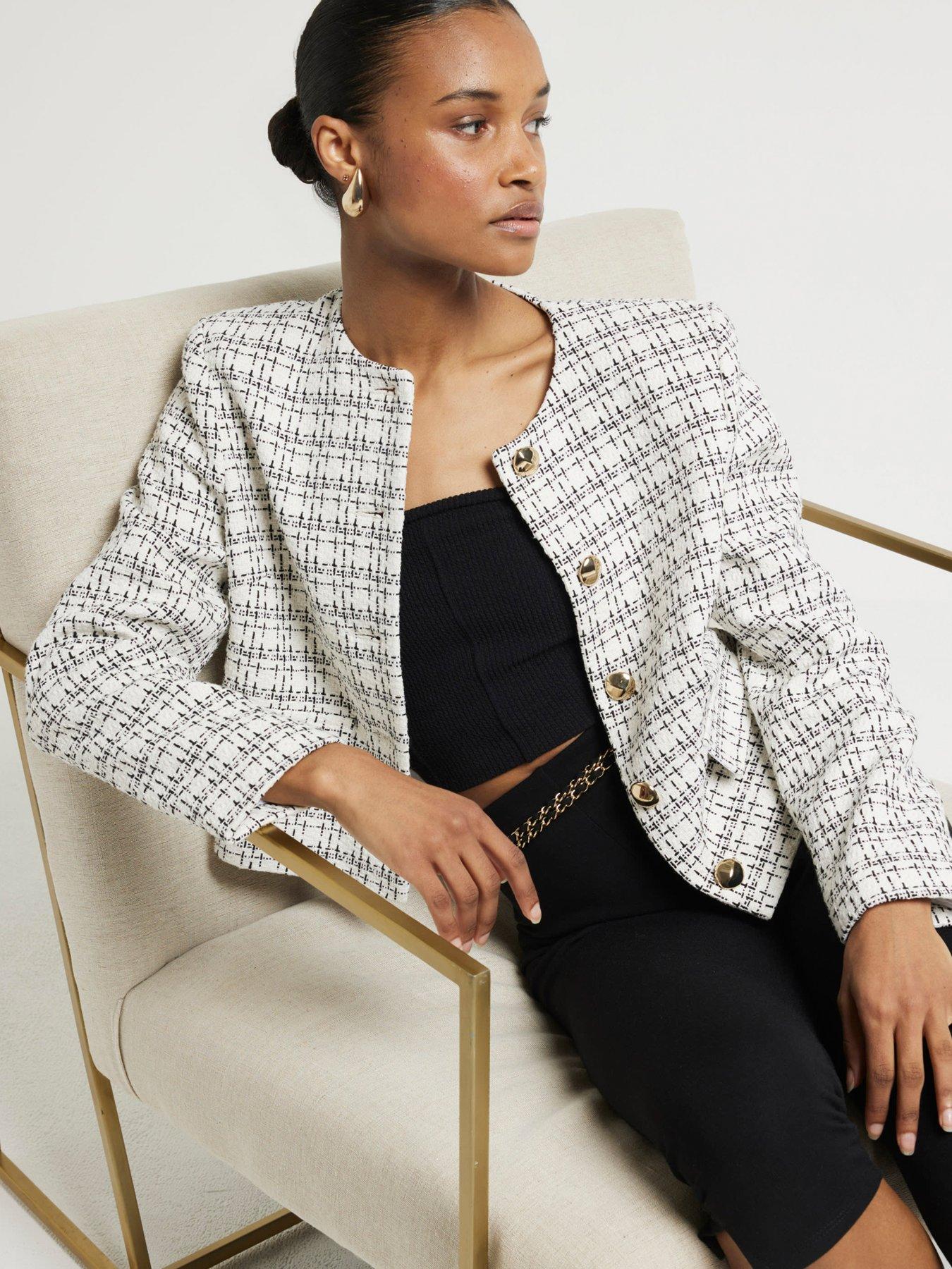 Cropped Boucle Trophy Jacket White