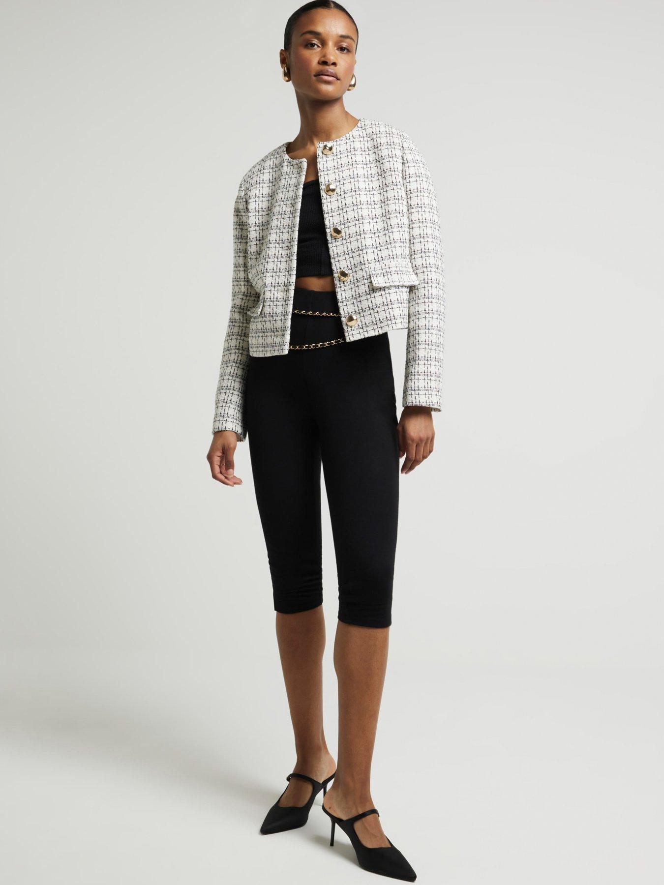 River Island Cropped Boucle Trophy Jacket - White | Very.co.uk