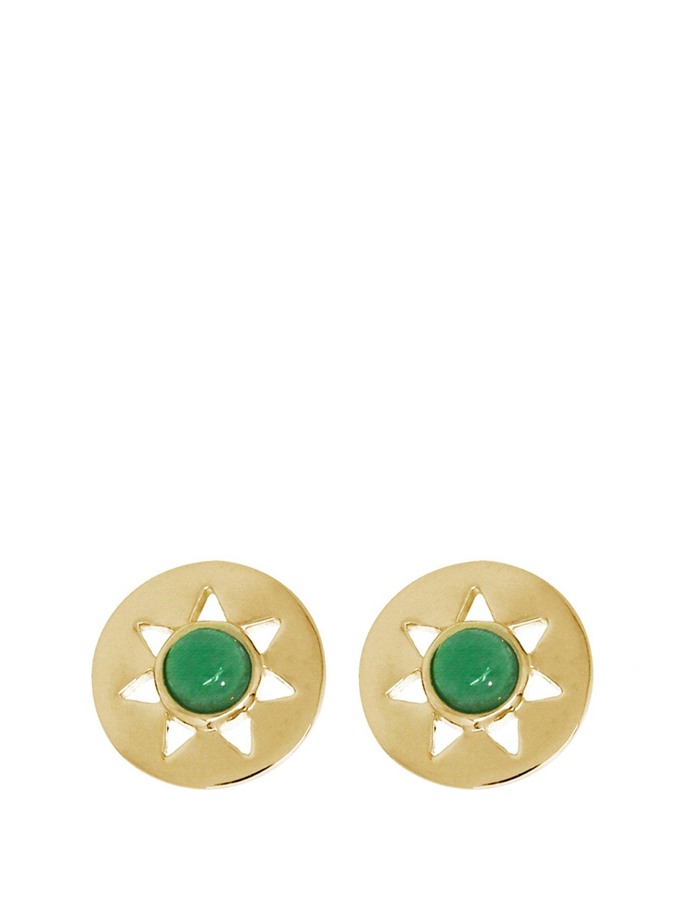 Product photograph of The Love Silver Collection 14ct Gold Plated Sterling Silver Green Onyx Stud Earrings from very.co.uk