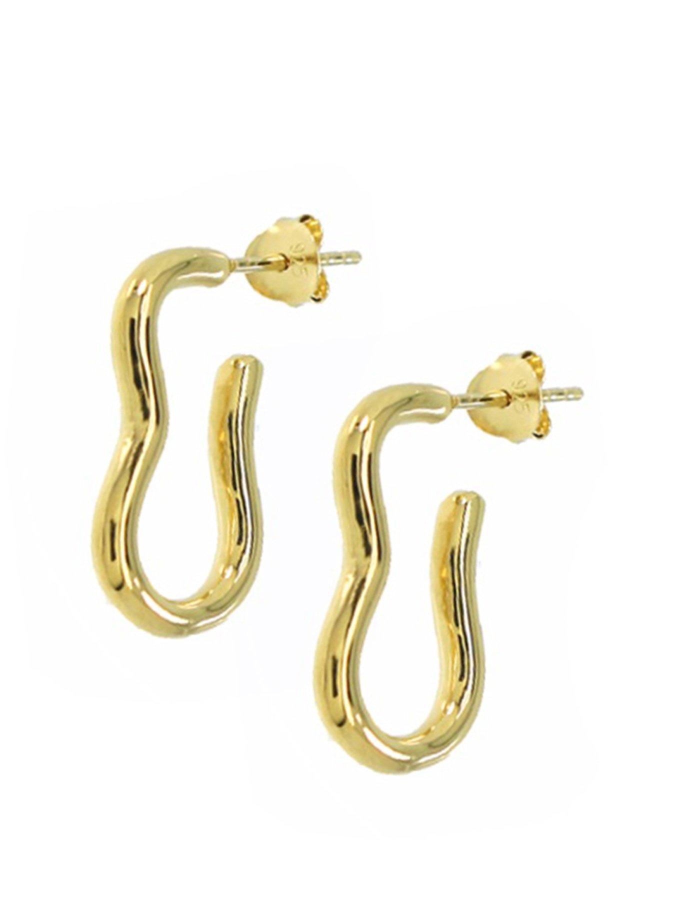 Product photograph of The Love Silver Collection 18ct Gold Plated Sterling Silver Wave Stud Earrings from very.co.uk