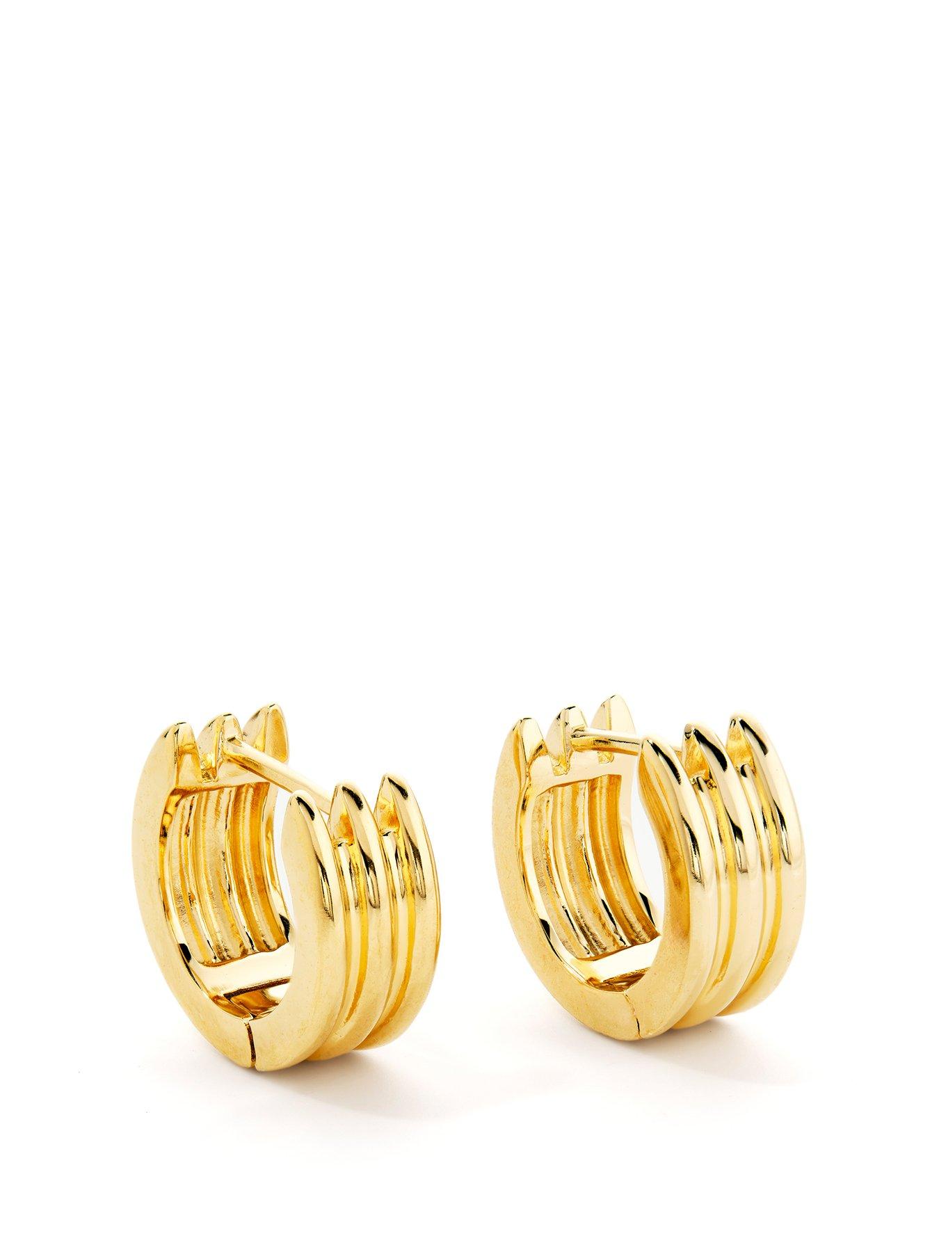 Product photograph of The Love Collection 18ct Gold Plated Sterling Silver Ridge Chunky Hoop Earrings from very.co.uk