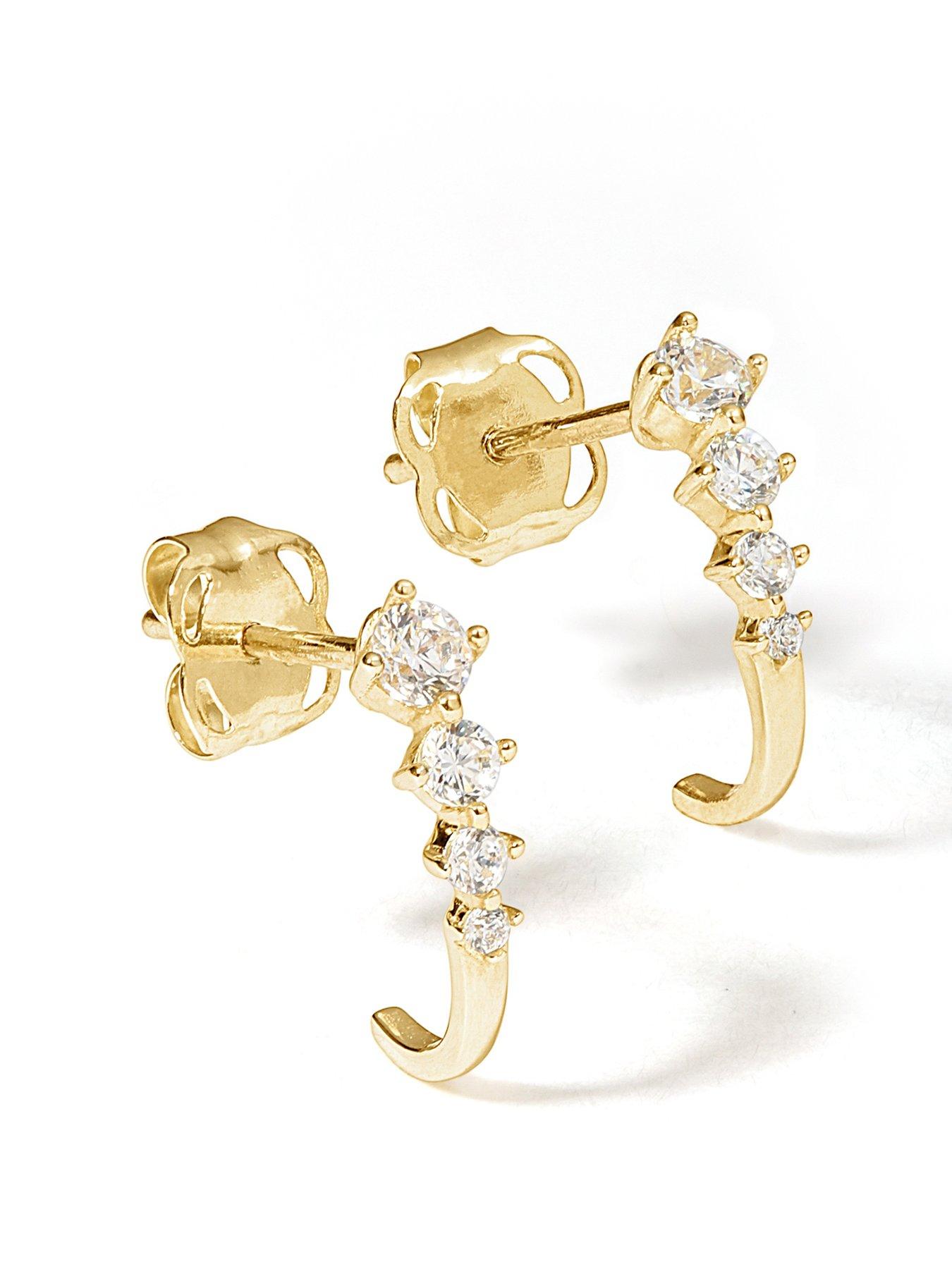 Product photograph of Love Diamond Solid 9ct Yellow Gold Lab Grown Diamond J Trio Stud Earrings from very.co.uk