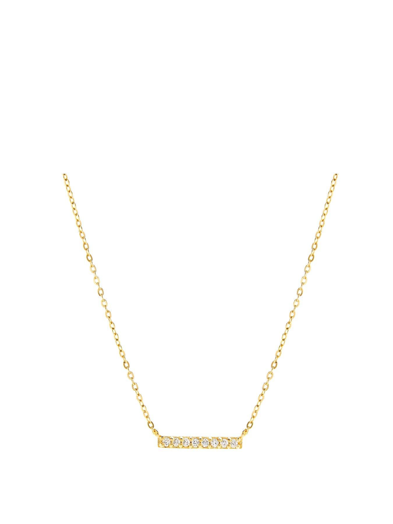 Product photograph of Love Diamond Solid 9ct Yellow Gold Lab Grown Diamond Bar Necklace 16 2 Inches from very.co.uk