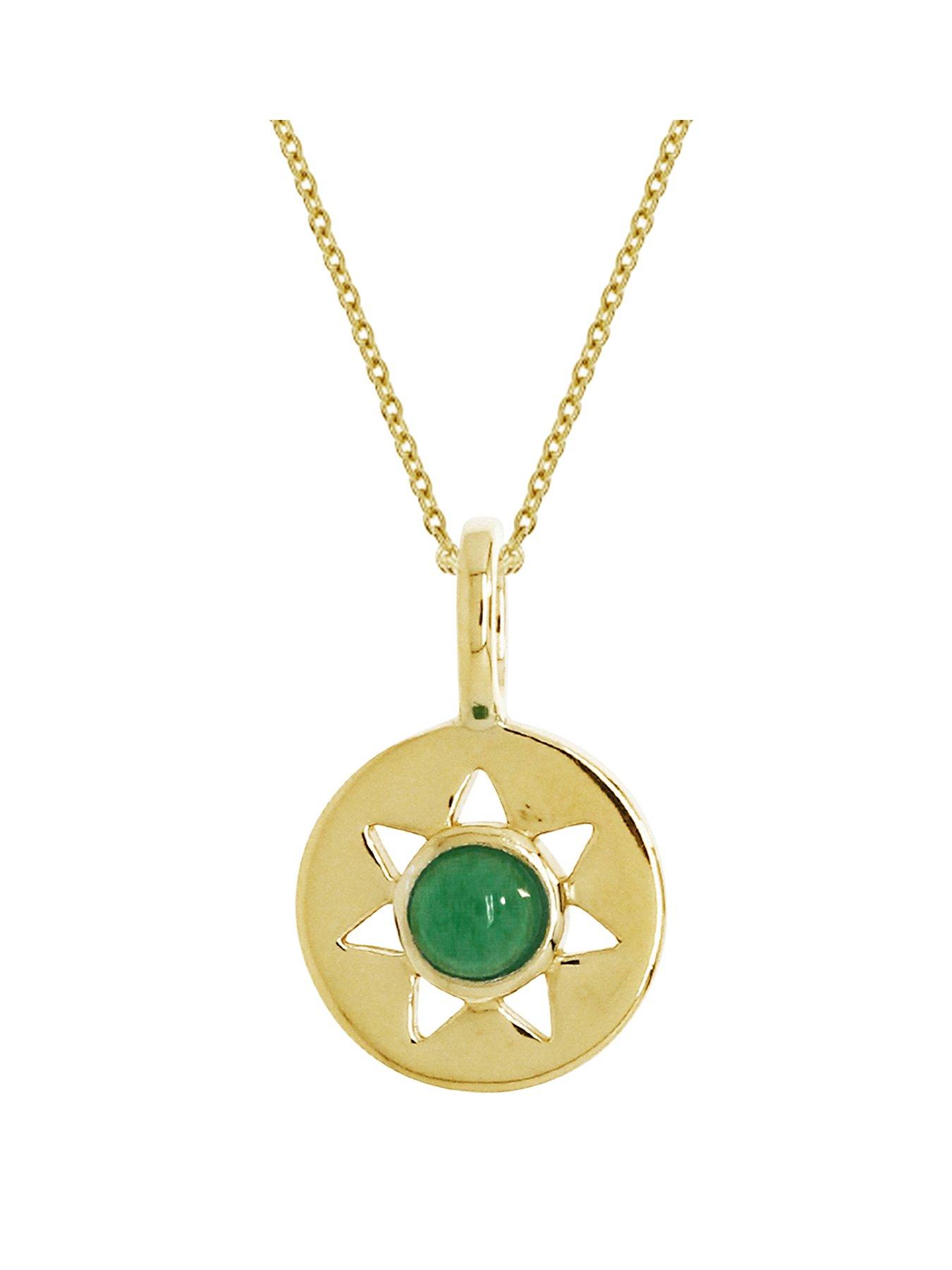 Product photograph of The Love Silver Collection 14ct Gold Plated Sterling Silver Green Onyx Pendant Necklace from very.co.uk