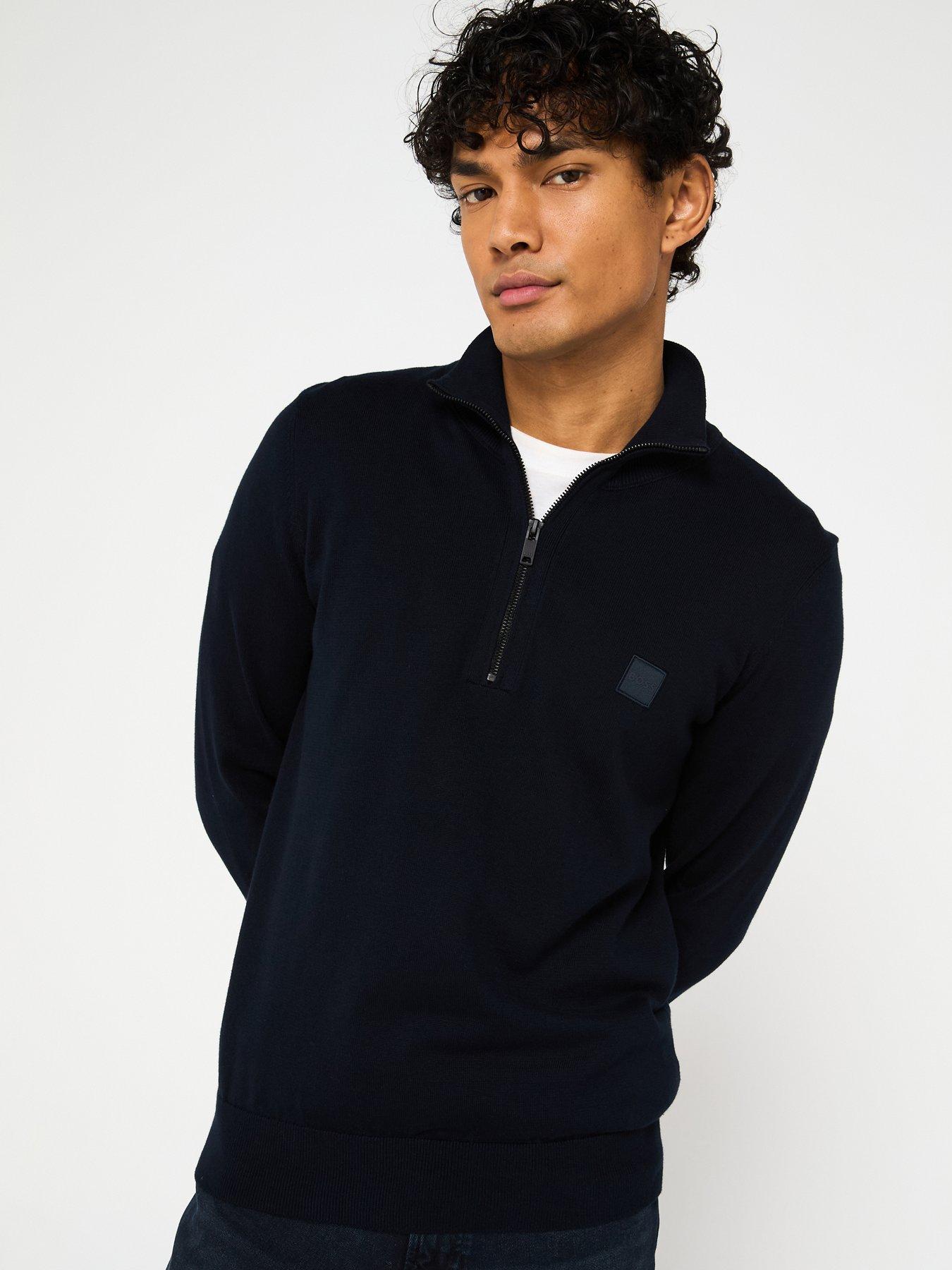 Image 1 of 4 of BOSS Kanobix S Regular Fit 1/4 Zip Knitted Jumper - Blue
