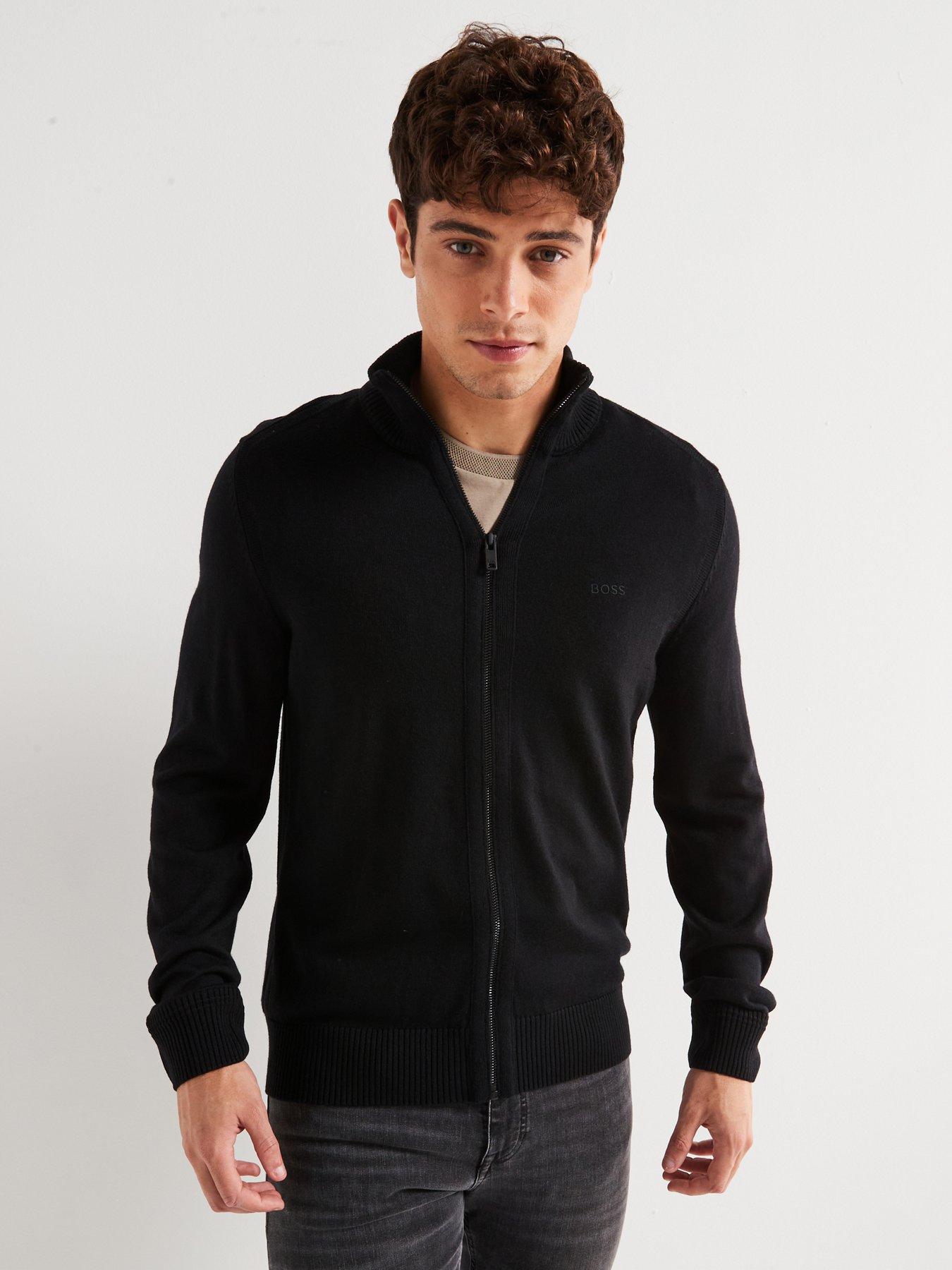 BOSS Avac Full Zip Knitted Jumper - Black