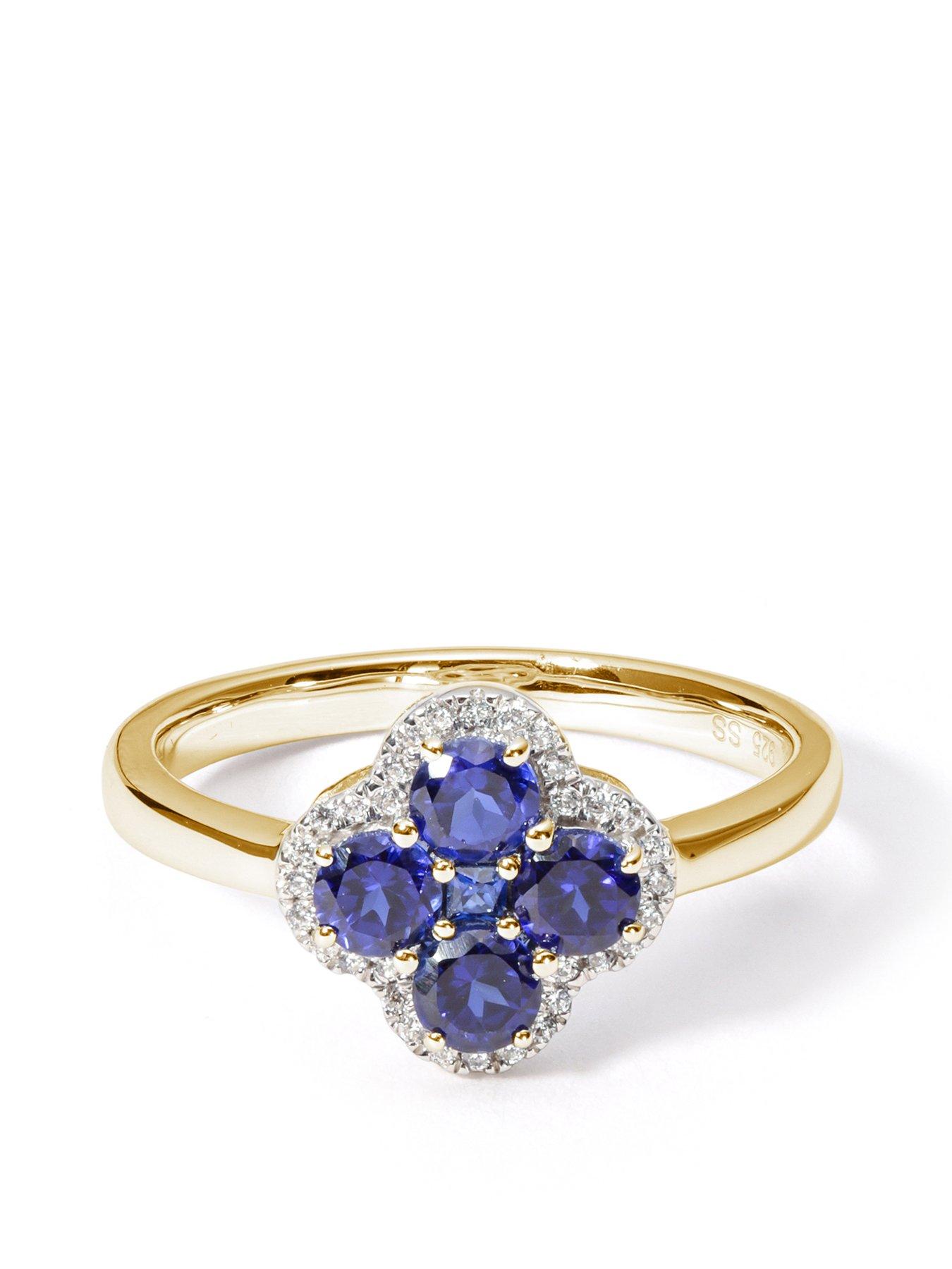 Product photograph of Love Diamond 9ct Yellow Gold Blue Sapphire And Natural Diamond Ring from very.co.uk
