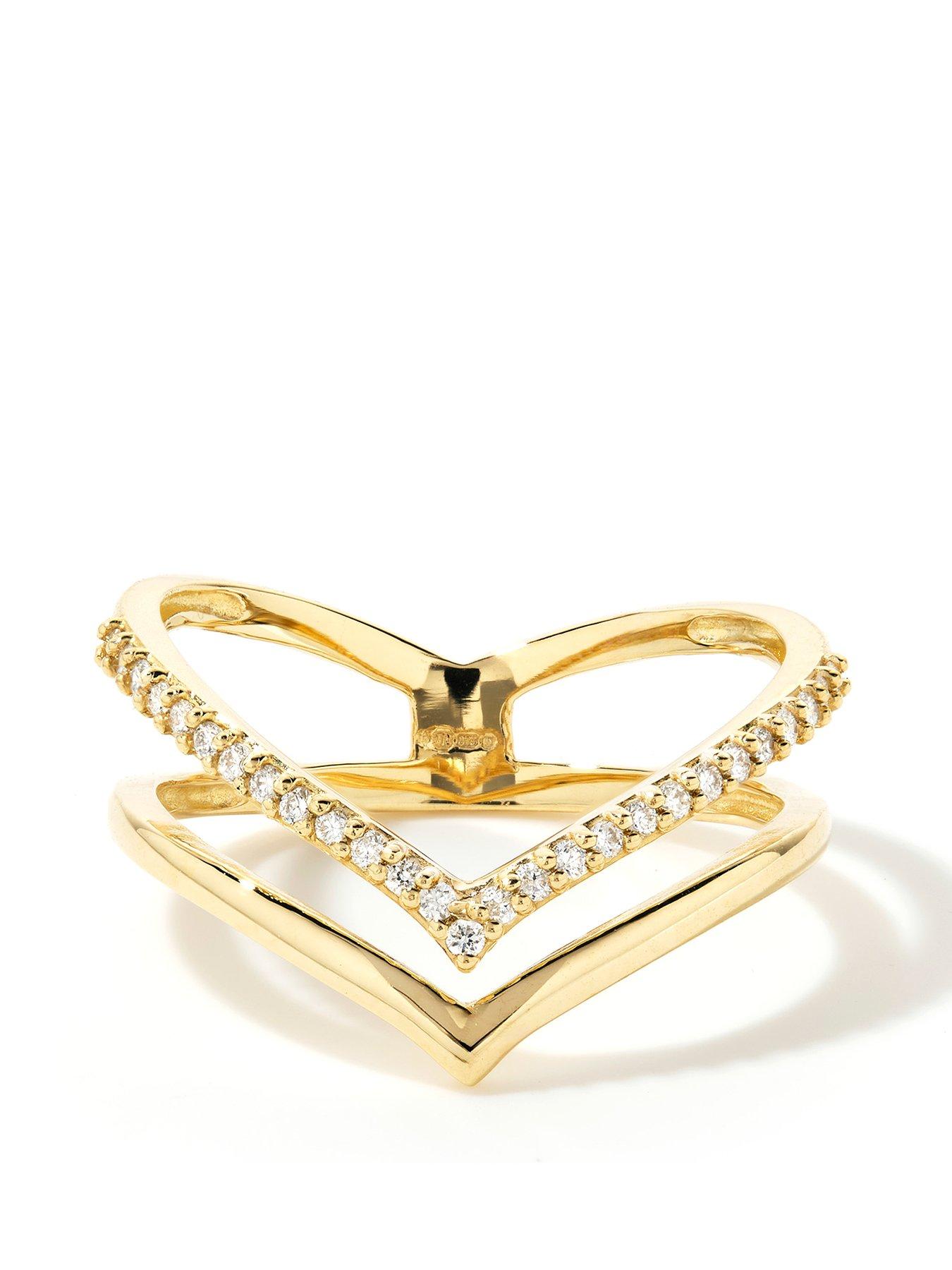 Product photograph of Love Diamond Solid 9ct Yellow Gold Lab Grown Diamond Double Wishbone Ring from very.co.uk