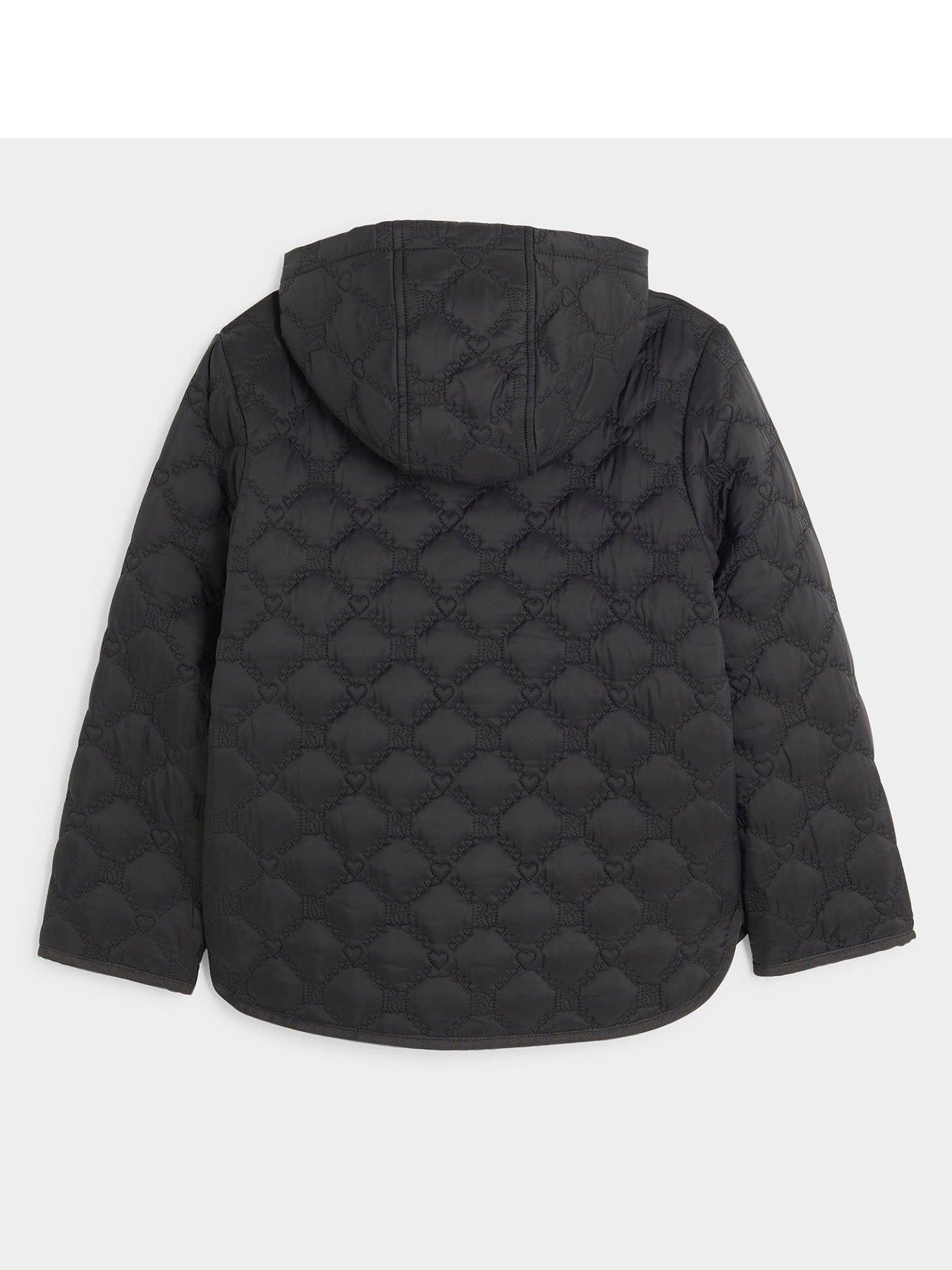 Girls Ri Monogram Padded Coat Black