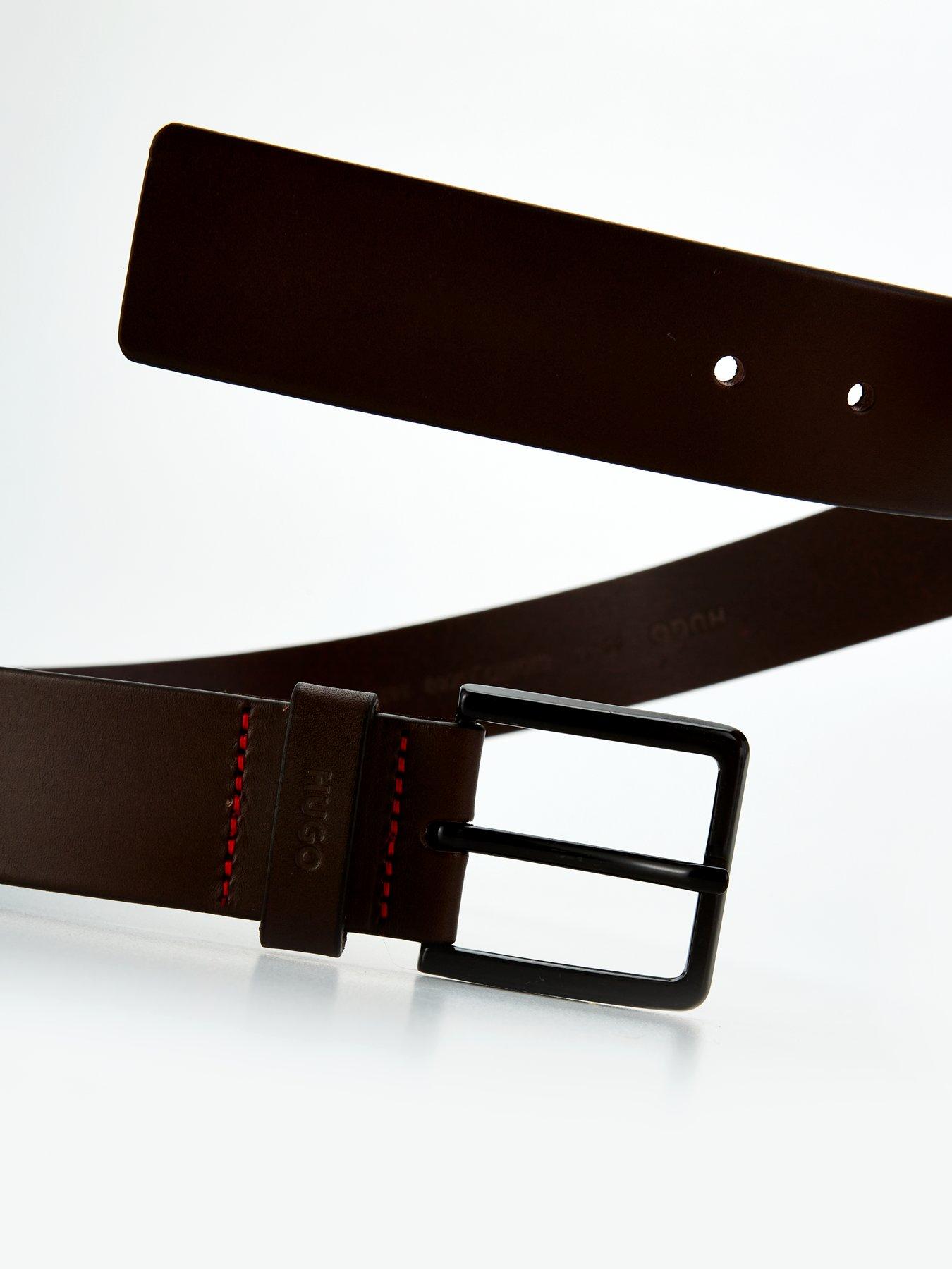 HUGO Gionio 4cm Jeans Leather Belt Dark Brown Very