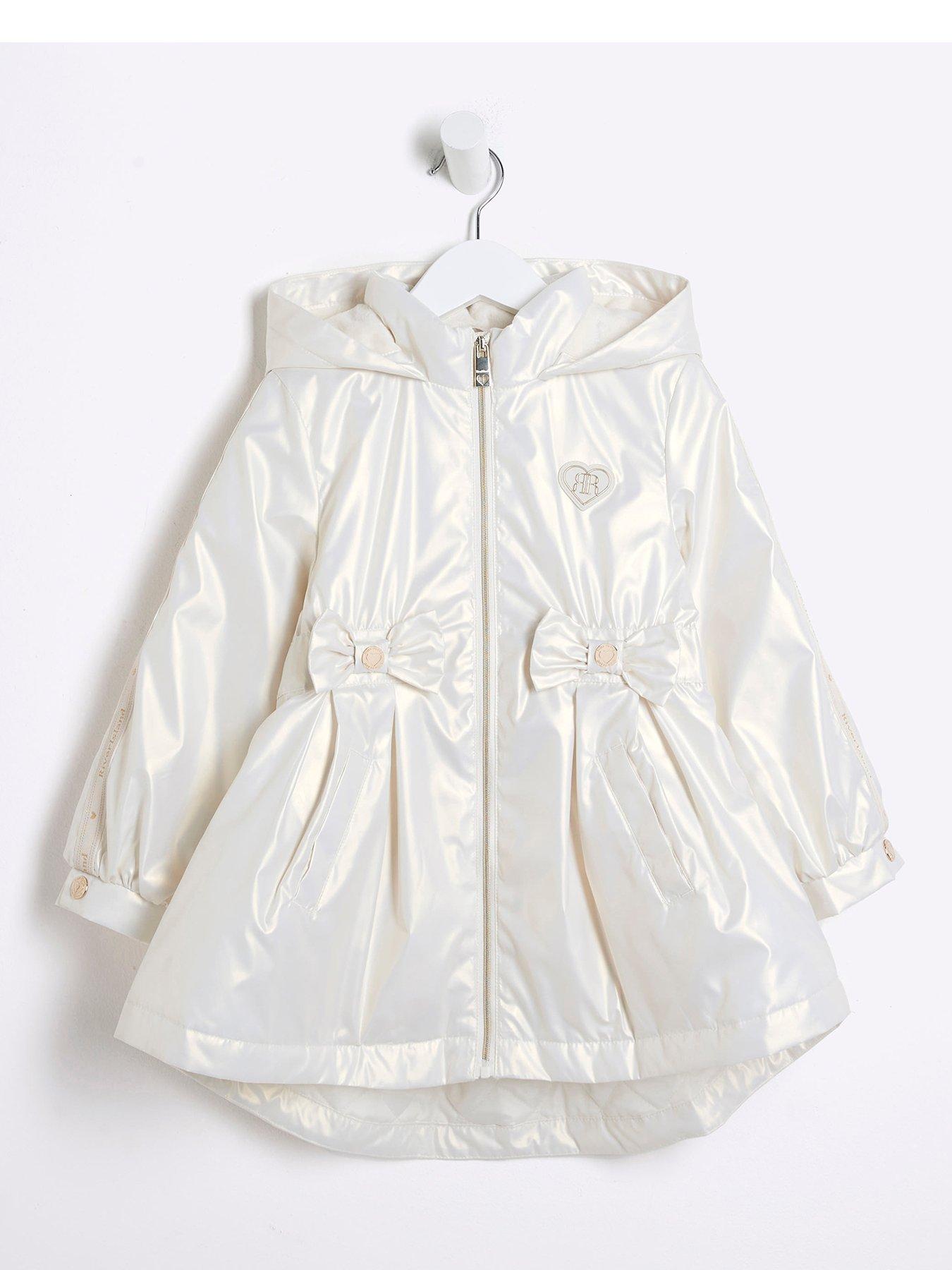 Mini Girl Bow Hooded Rain Coat Cream