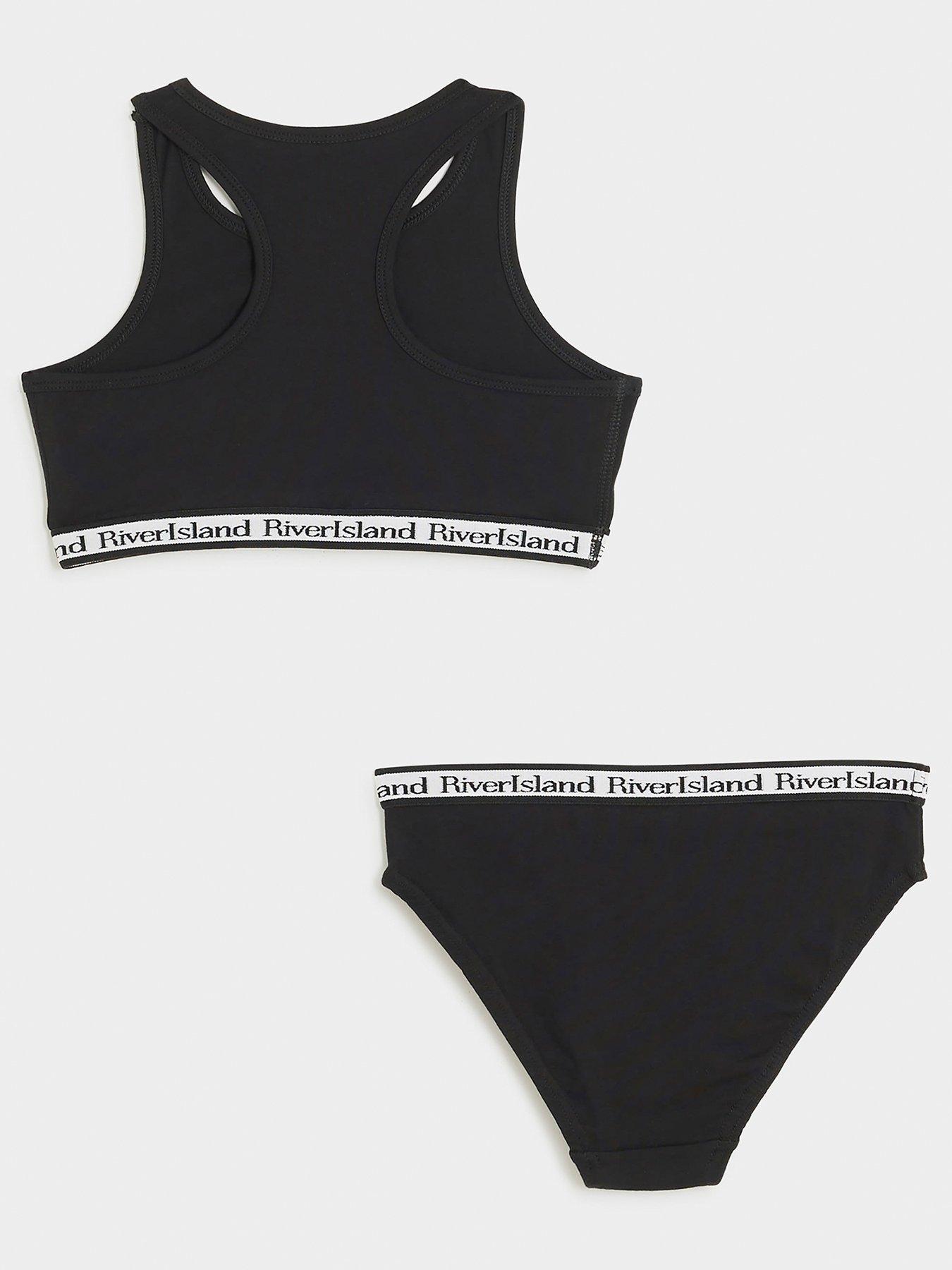 Image 2 of 4 of River Island Older Girl Ri Crop Top And Brief Set - Black