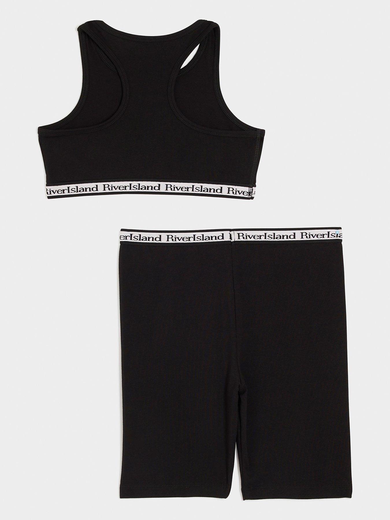 Image 2 of 4 of River Island Older Girl Black Crop Top And Cycle Shorts Set - Black