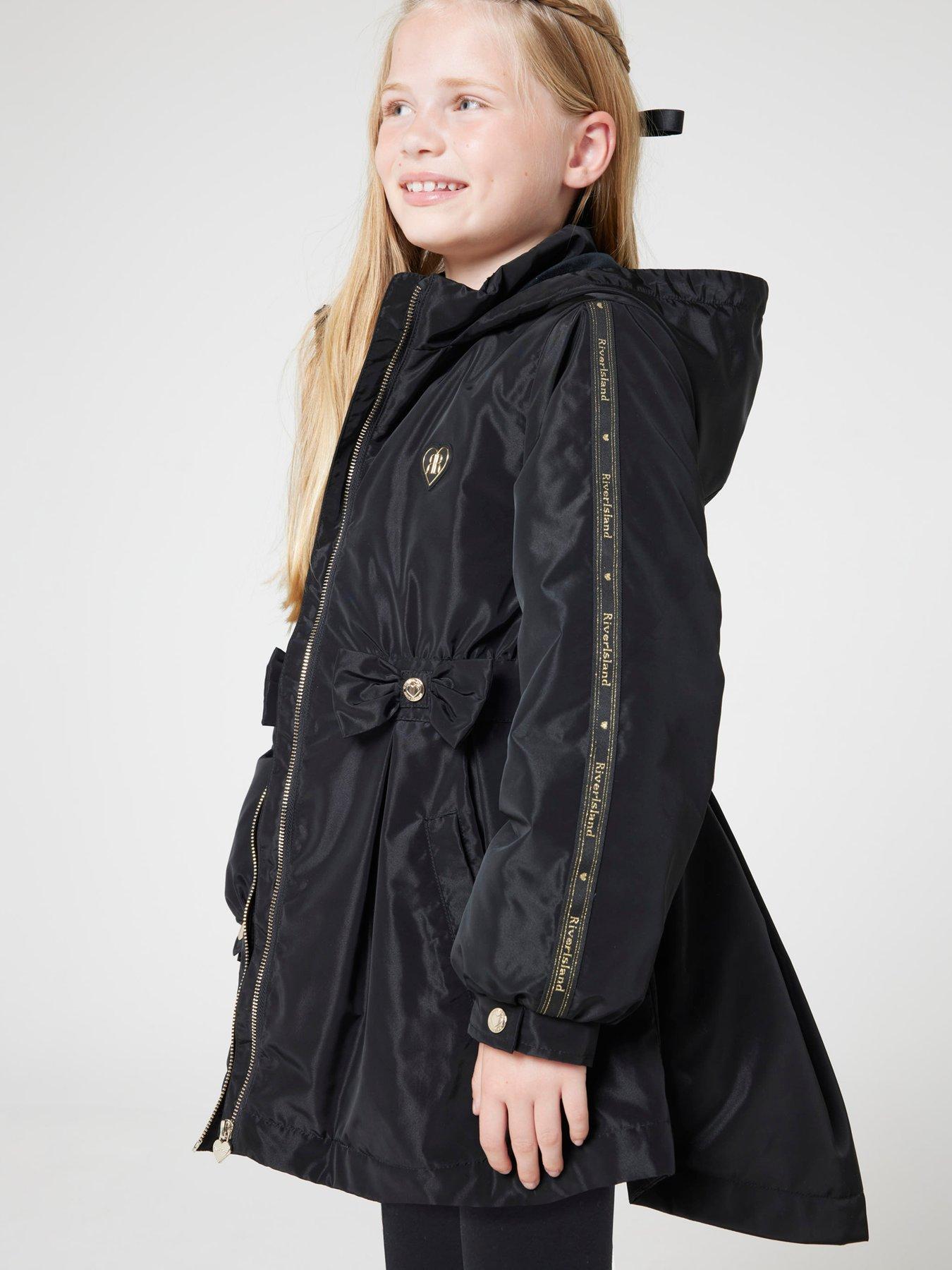 River Island Older Girl Elasticated Hooded Rain Coat Black Very