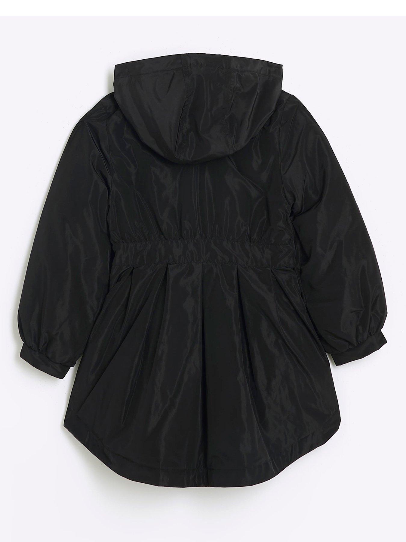 Older Girl Elasticated Hooded Rain Coat Black