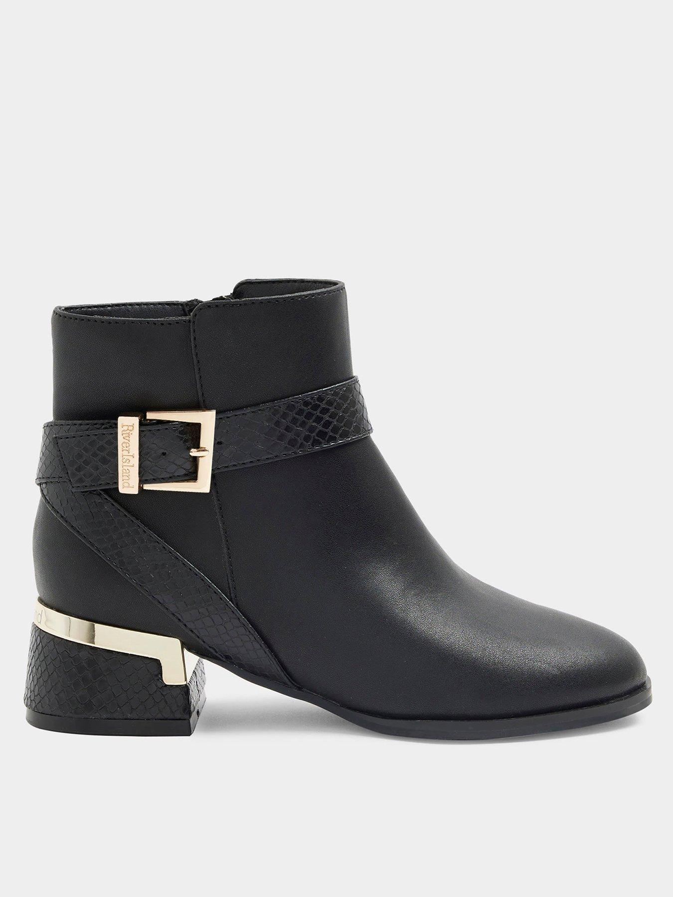 Black heeled boots river island best sale