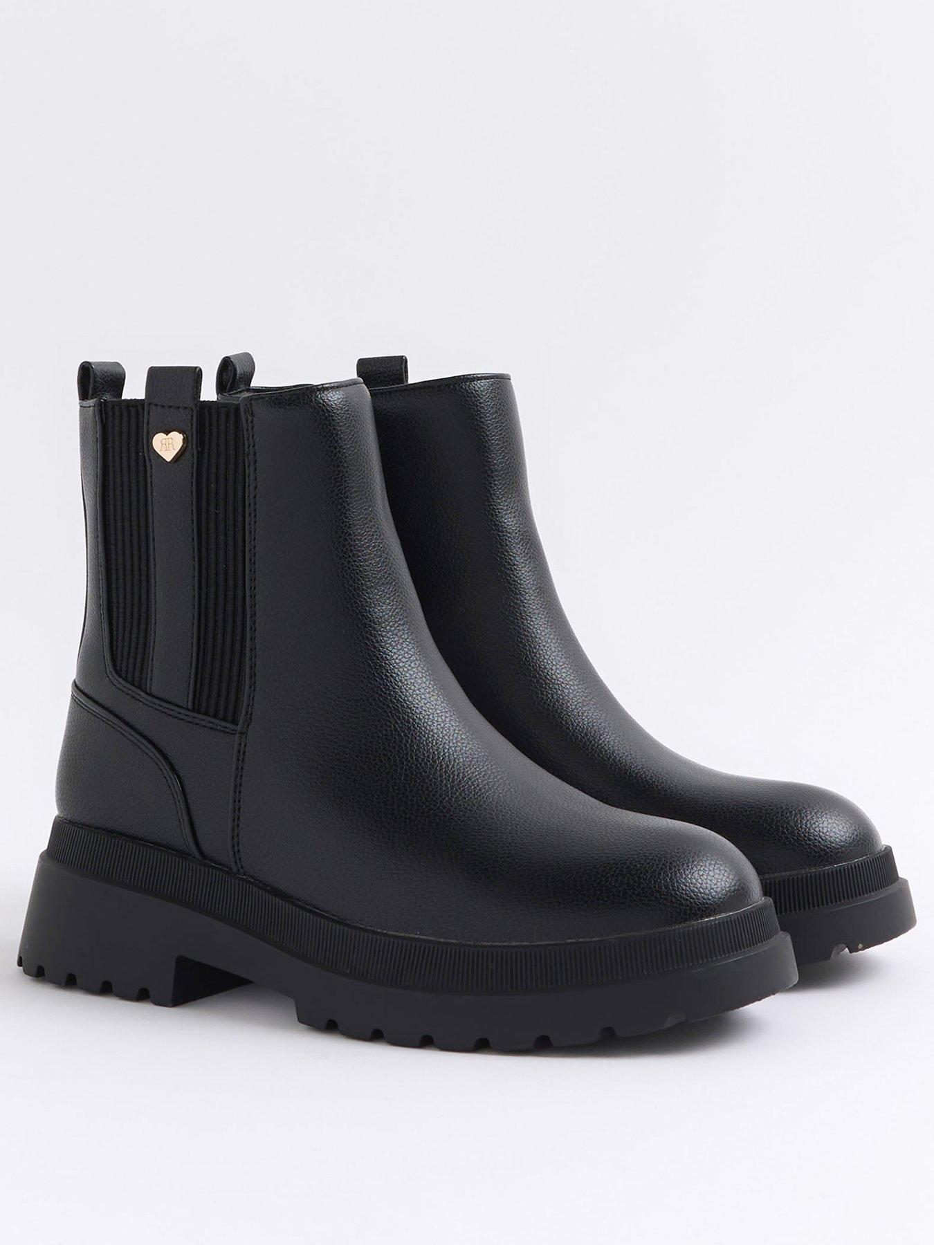 River Island Girls Faux Leather Stud Chelsea Boots Black Very
