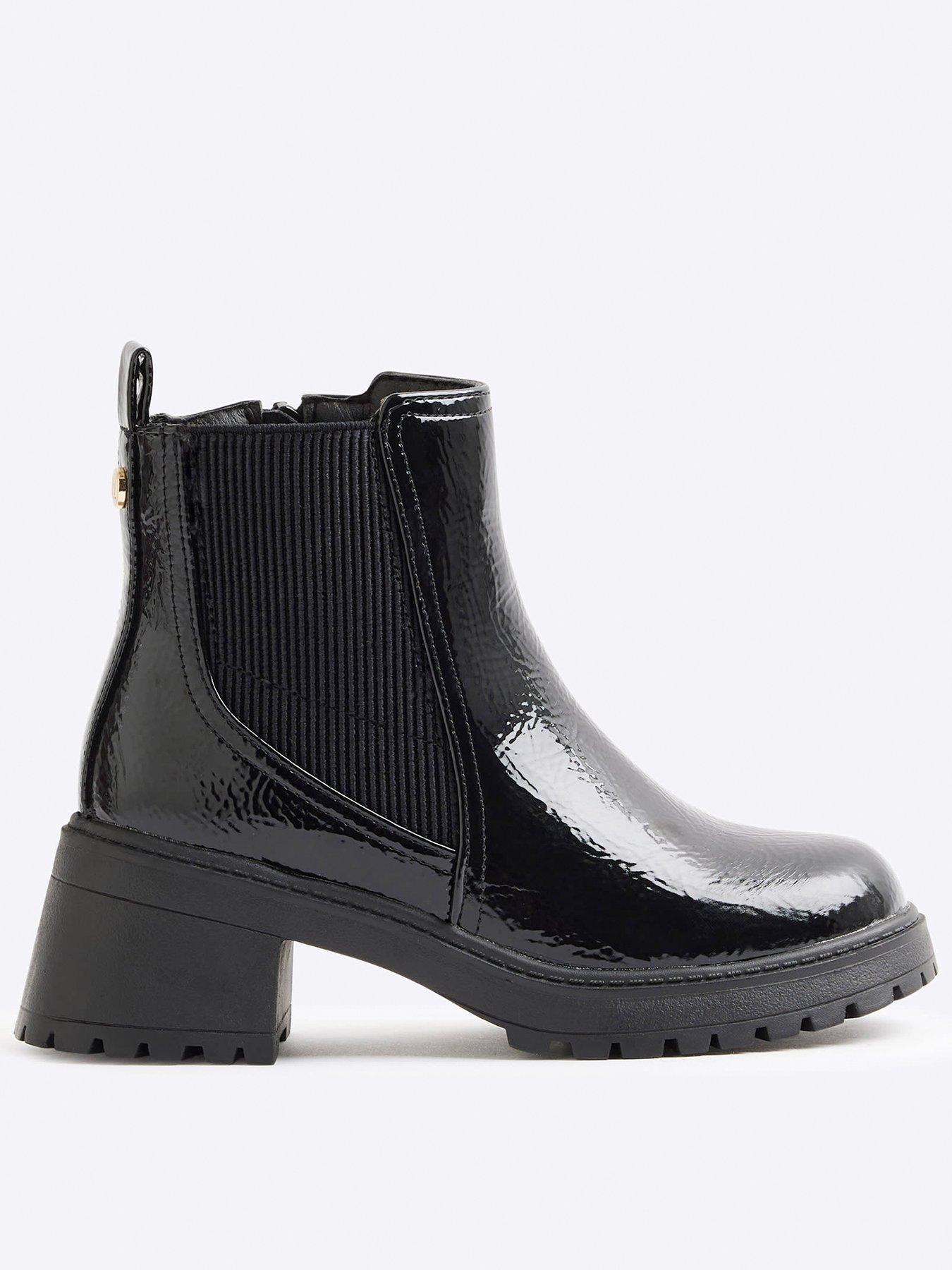 Girls Patent Heeled Chelsea Boots Black