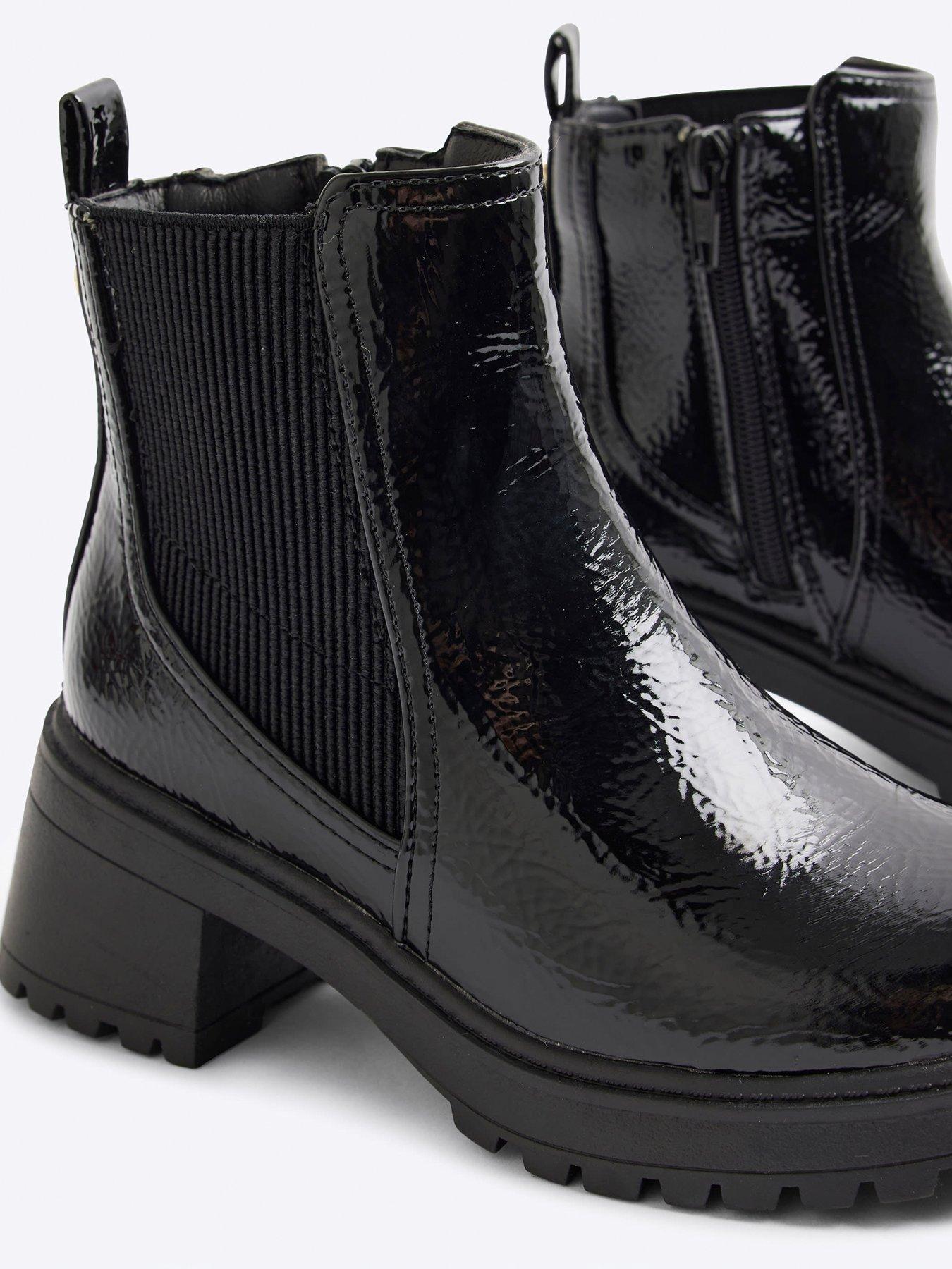 River island heeled patent military boots in black store