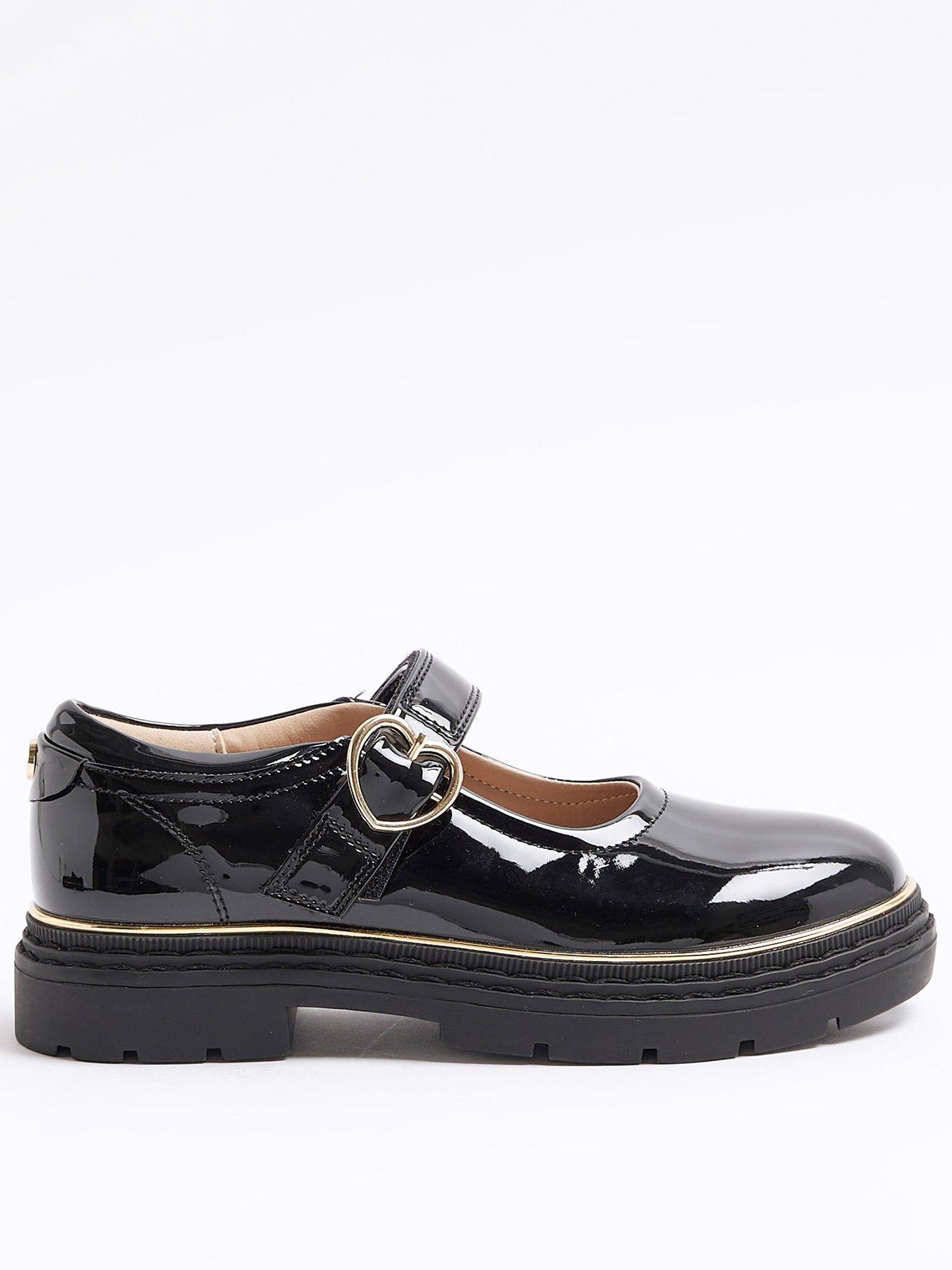 Girls Patent Heart Buckle Shoes Black