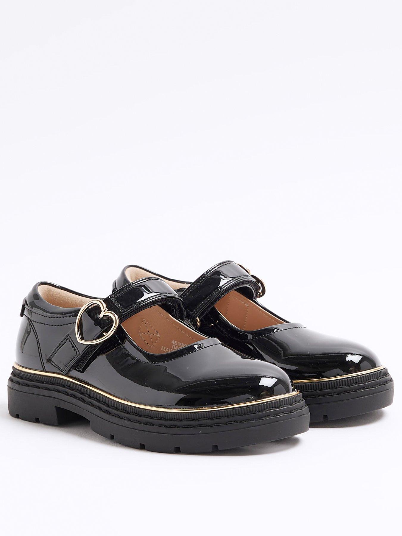 River Island Girls Patent Heart Buckle Shoes Black Very