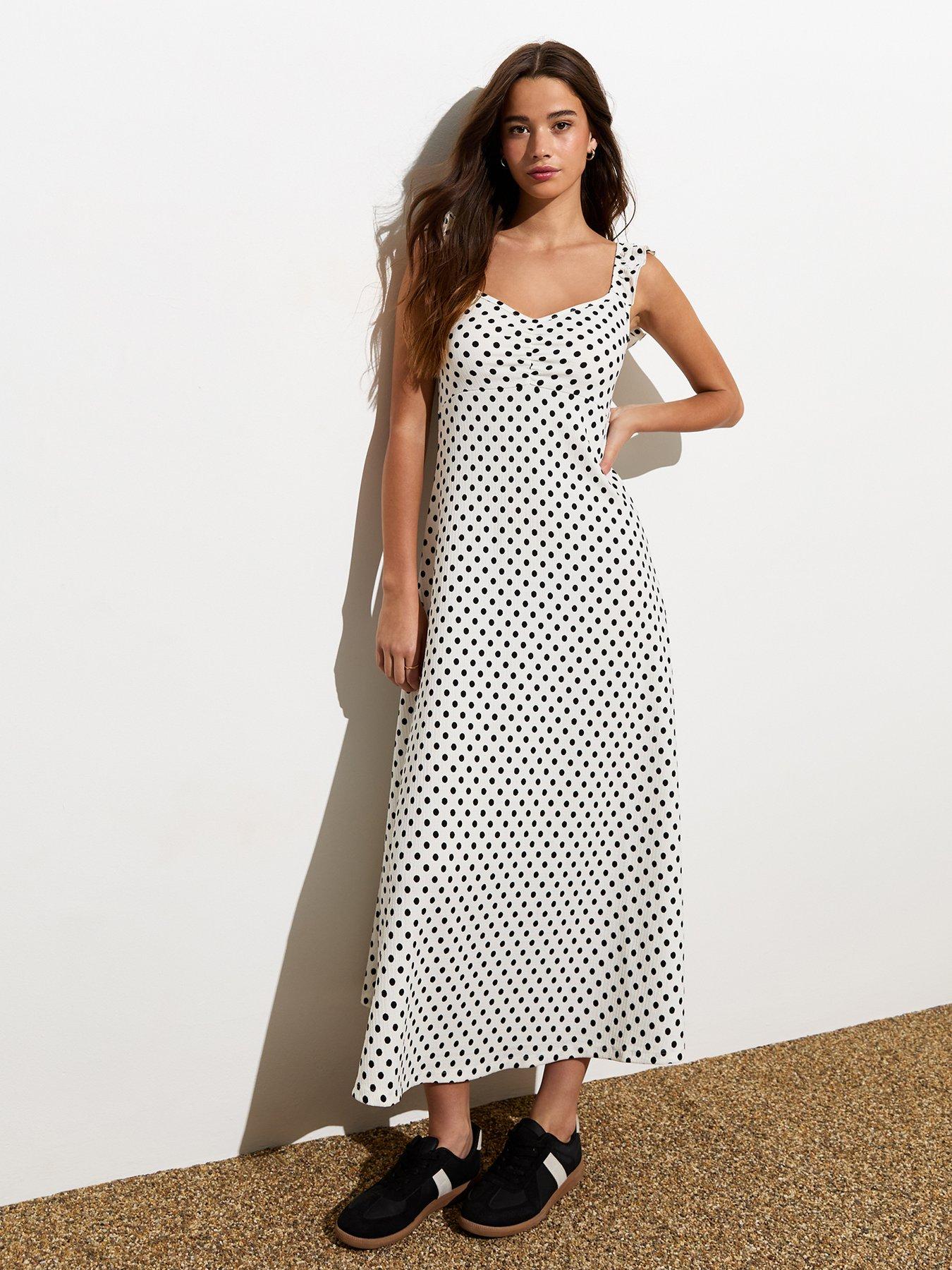 New Look White Ruffled Polka Dot Midi Dress | Very.co.uk