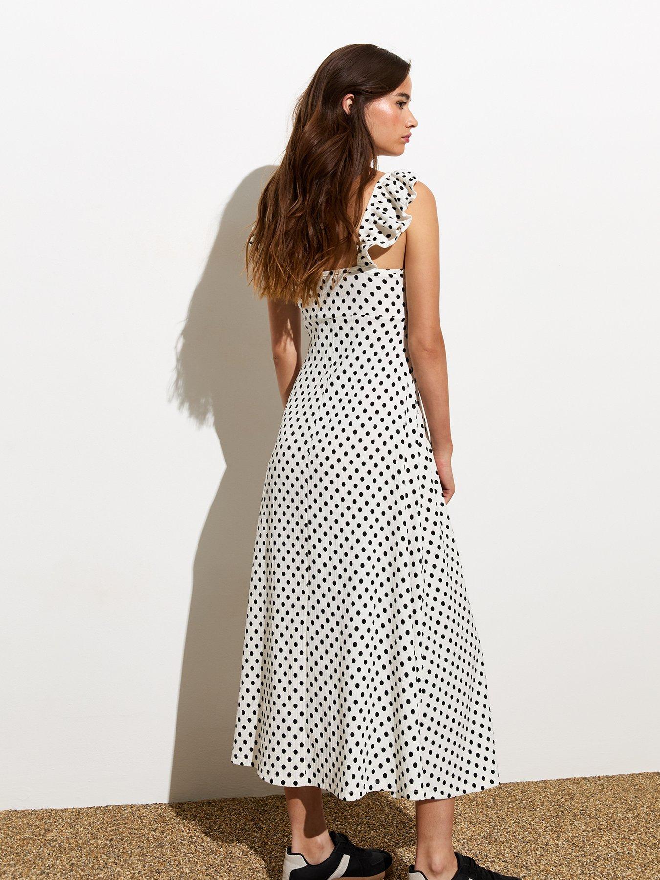 New Look White Ruffled Polka Dot Midi Dress Very