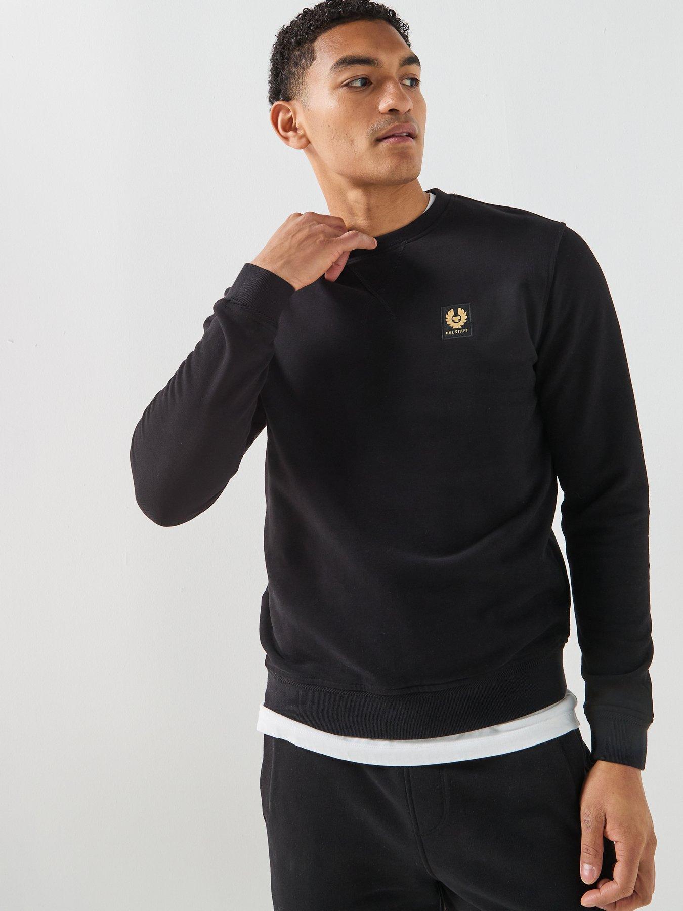 Belstaff Left Chest Patch Logo Regular Fit Crew Neck Sweatshirt - Black