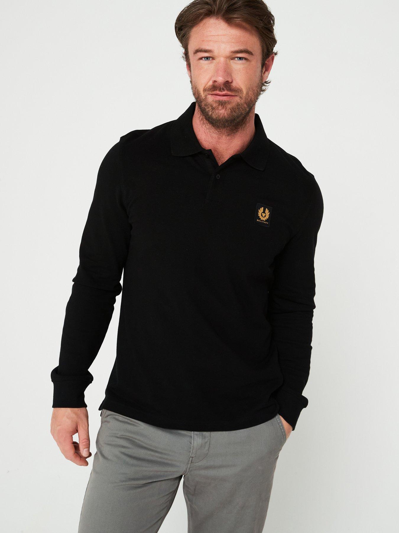 Belstaff Patch Logo Long Sleeve Polo Shirt, Black, Size S, Men