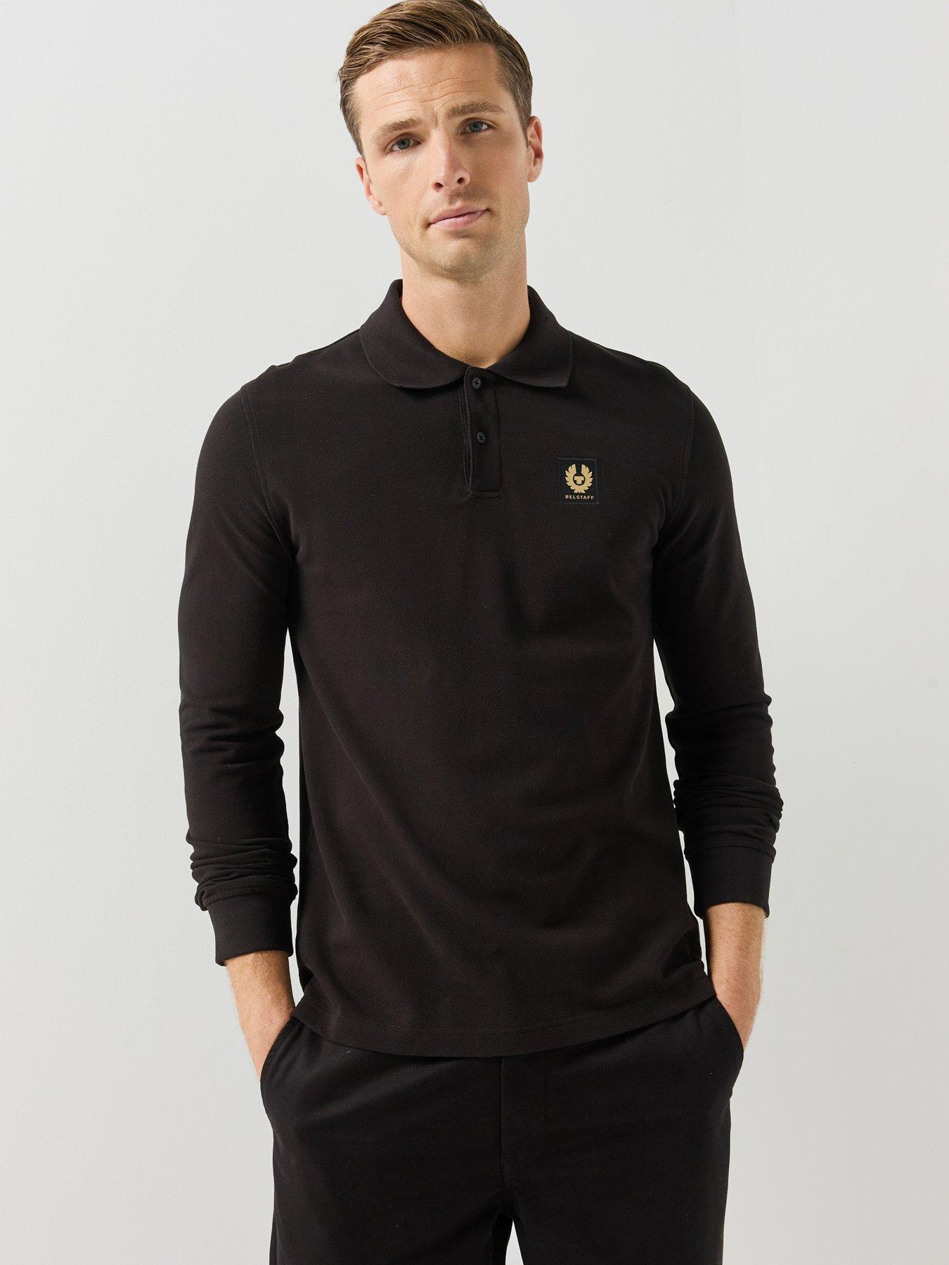 Belstaff Patch Logo Long Sleeve Polo Shirt - Black