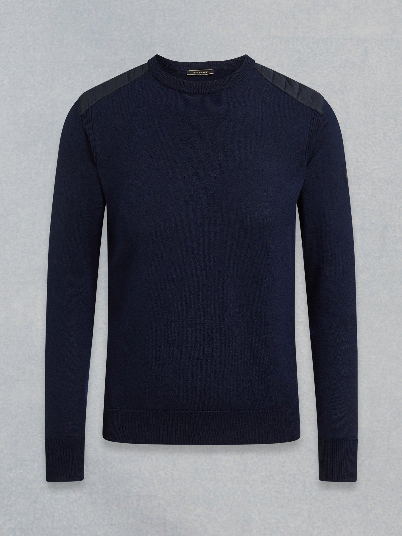 Belstaff Kerrigan Nylon Shoulder Merino Wool Knitted Jumper Navy Very