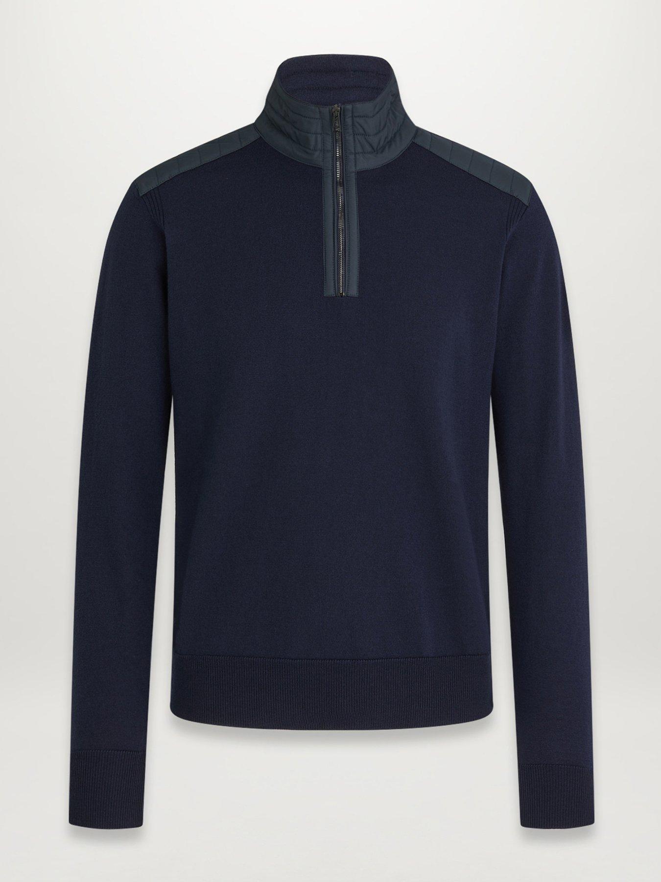 undefined Kilmington Shoulder Patch Merino Wool 1/4 Zip Knitted Jumper - Navy