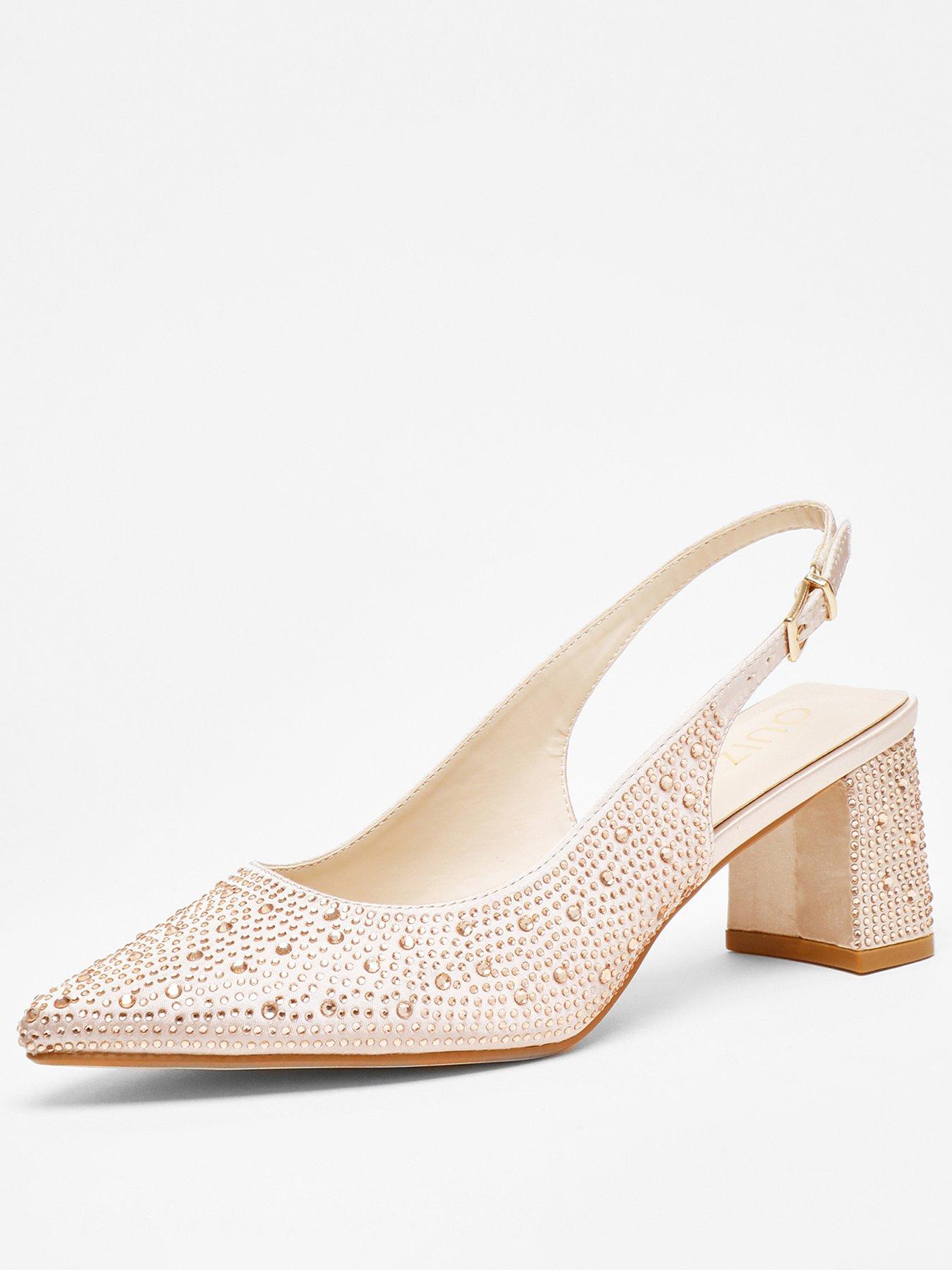 Quiz Champagne Diamante Slingback Block Heel | Very.co.uk