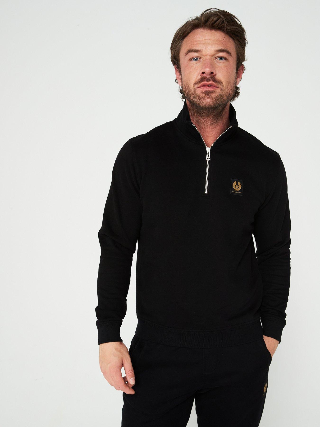 undefined Left Chest Patch Logo Regular Fit 1/4 Zip Sweatshirt - Black