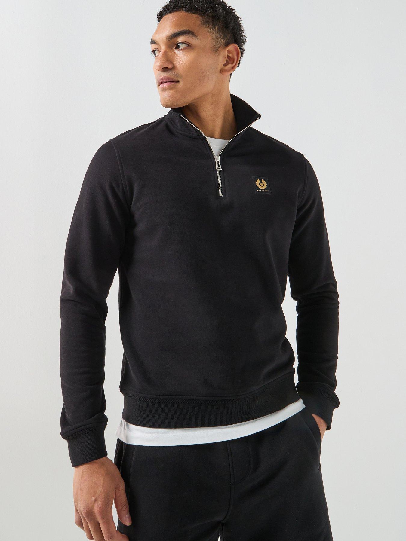 Belstaff Left Chest Patch Logo Regular Fit 1/4 Zip Sweatshirt - Black
