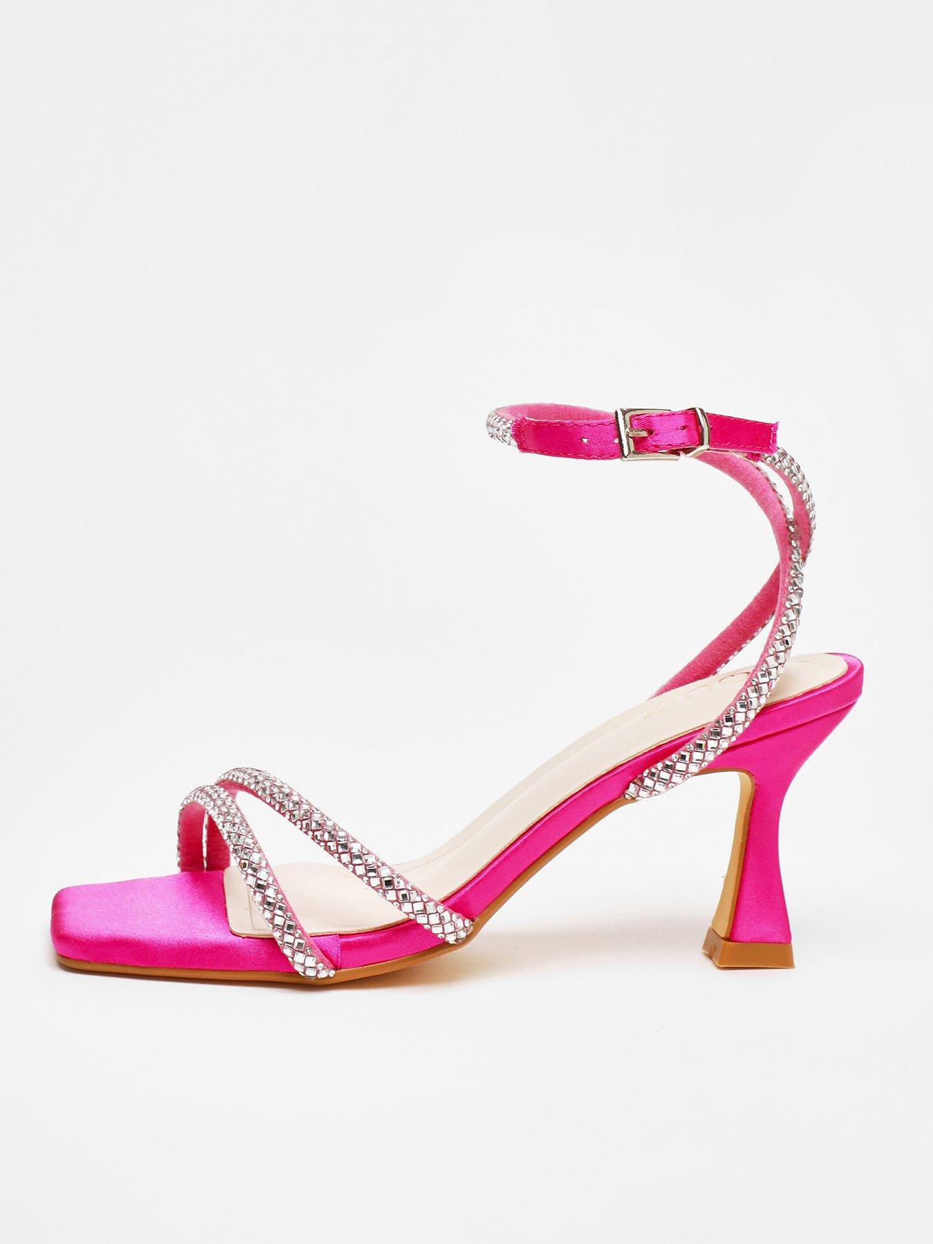 Quiz Fuchsia Diamante Asymmetric Heeled Sandals