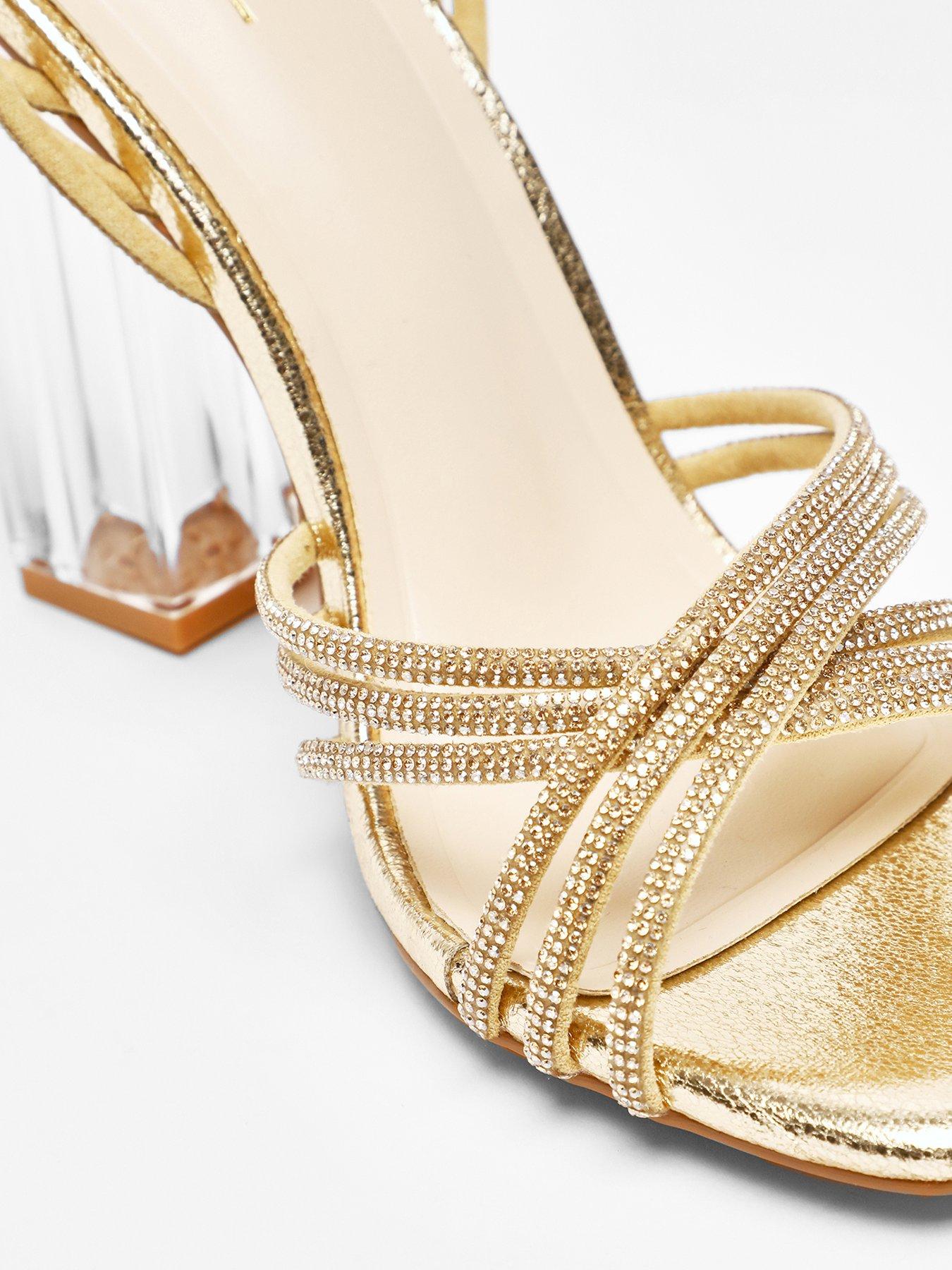 Quiz Gold Diamante Strap Heeled Sandals Very