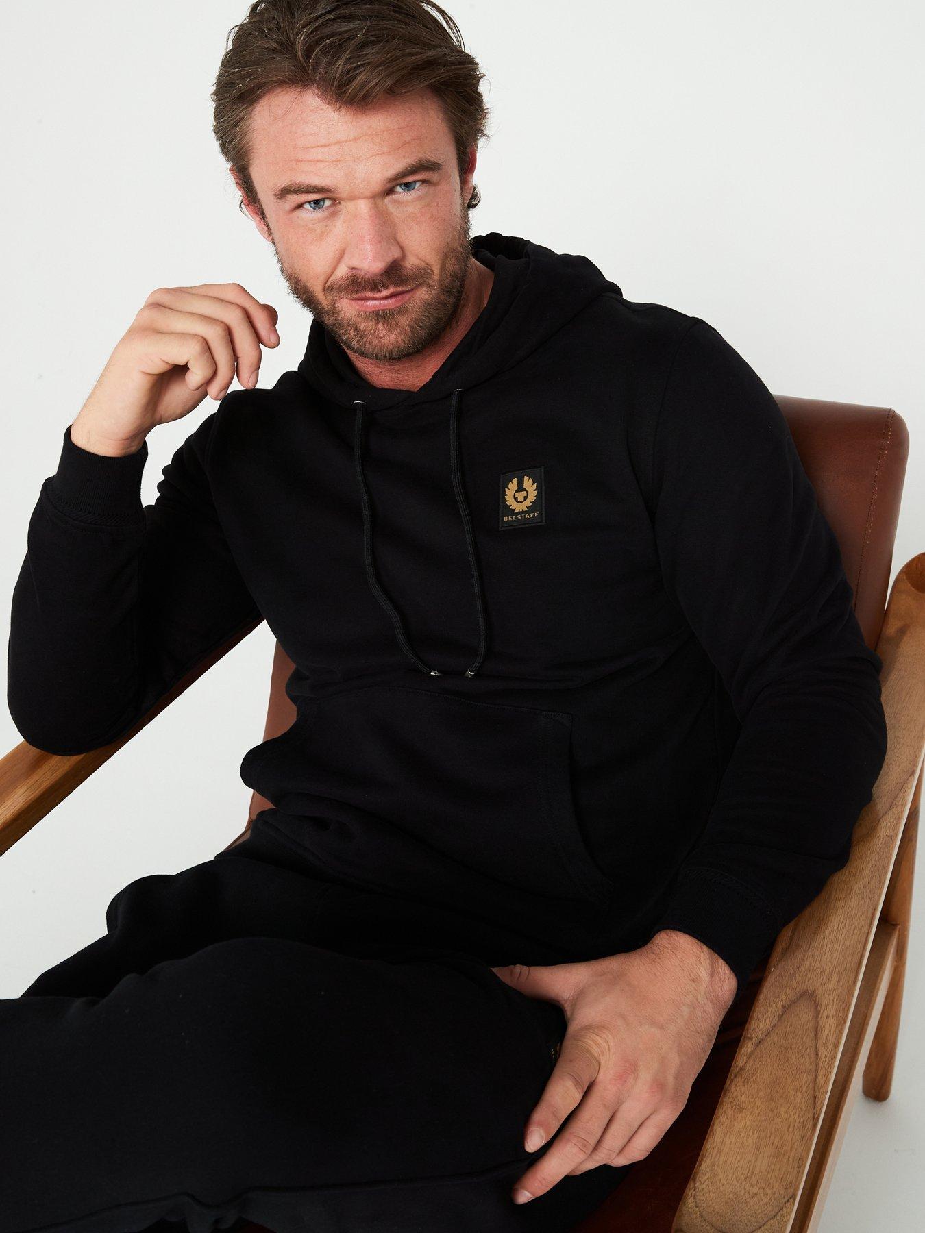 Image 4 of 5 of Belstaff Left Chest Patch Logo Regular Fit Overhead Hoodie - Black