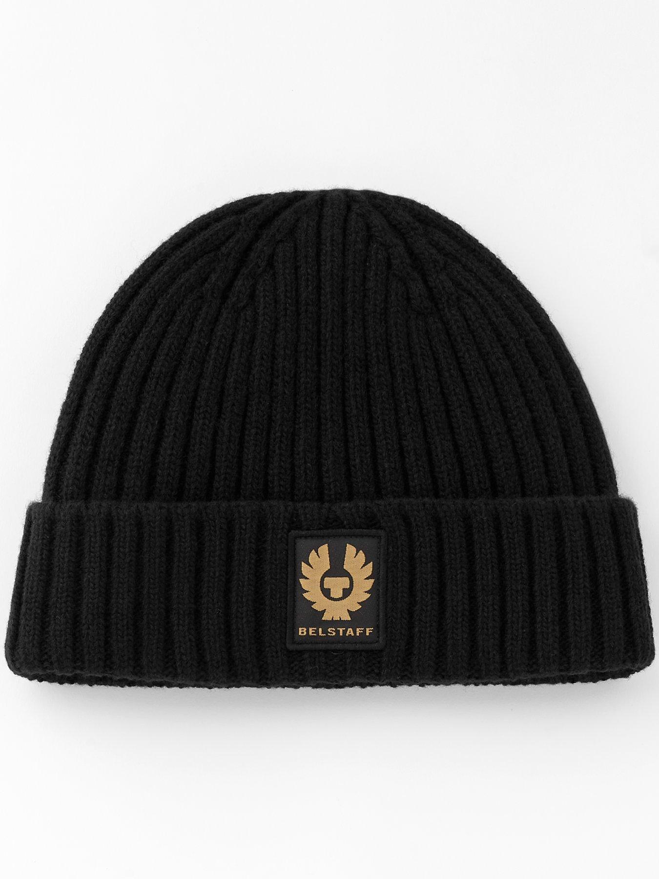 Belstaff Watch Logo Patch Ribbed Beanie Hat - Black