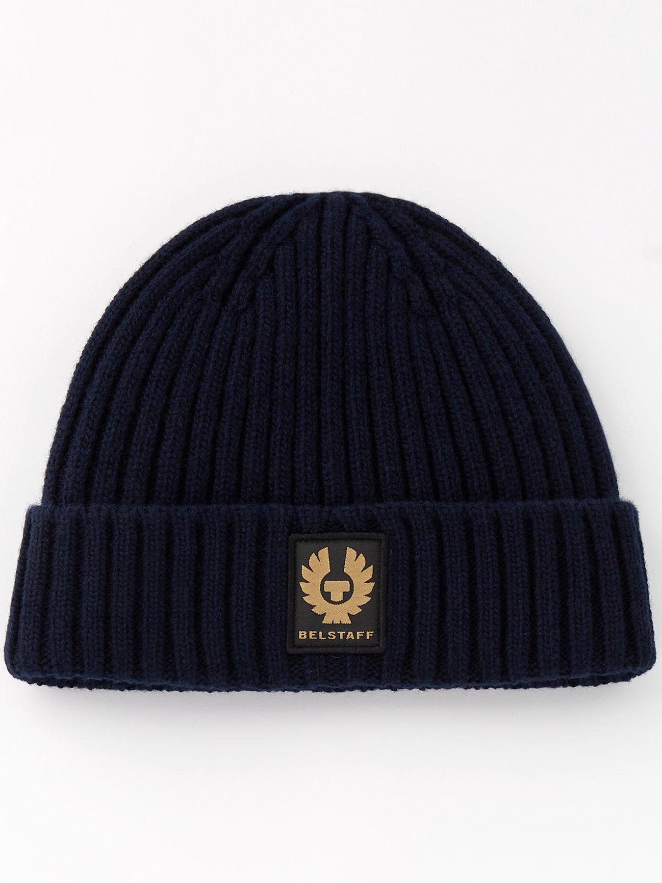 Belstaff Watch Logo Patch Ribbed Beanie Hat - Navy