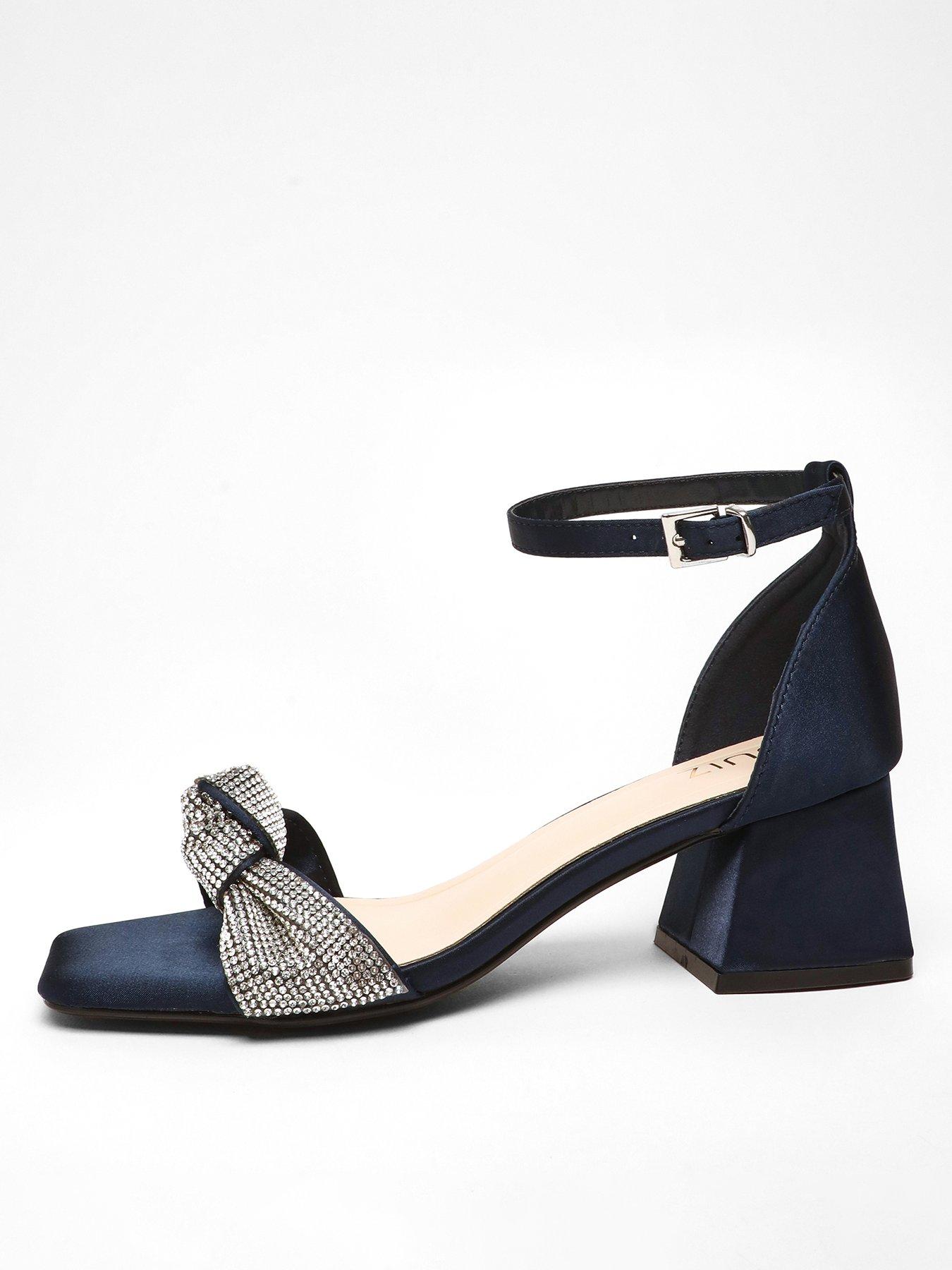 Quiz Navy Satin Diamante Knot Front Block Heeled Sandals | Very.co.uk