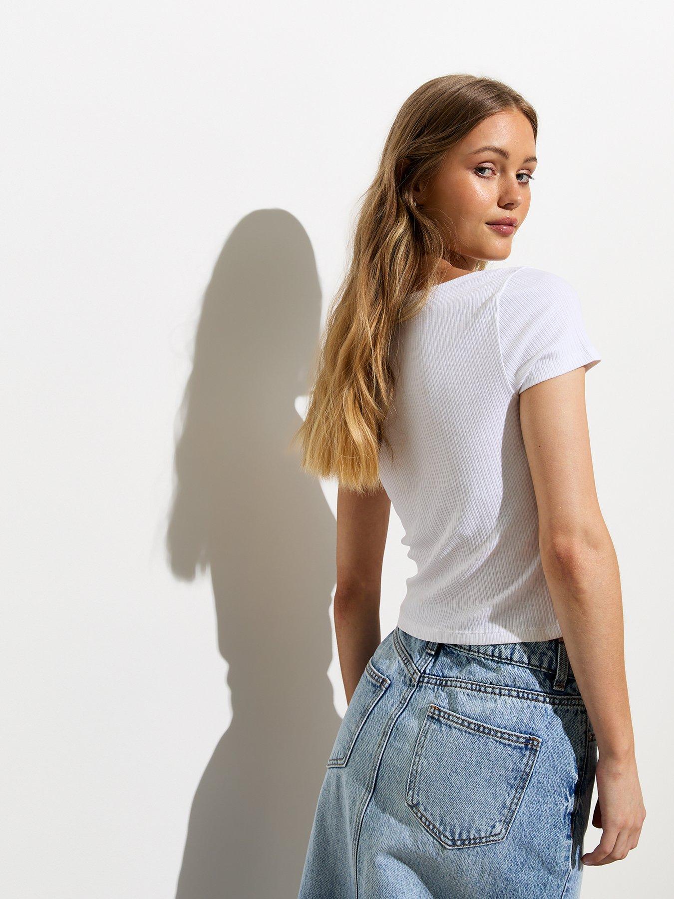 New Look White Ribbed Scoop Neck Short Sleeve Top | Very.co.uk