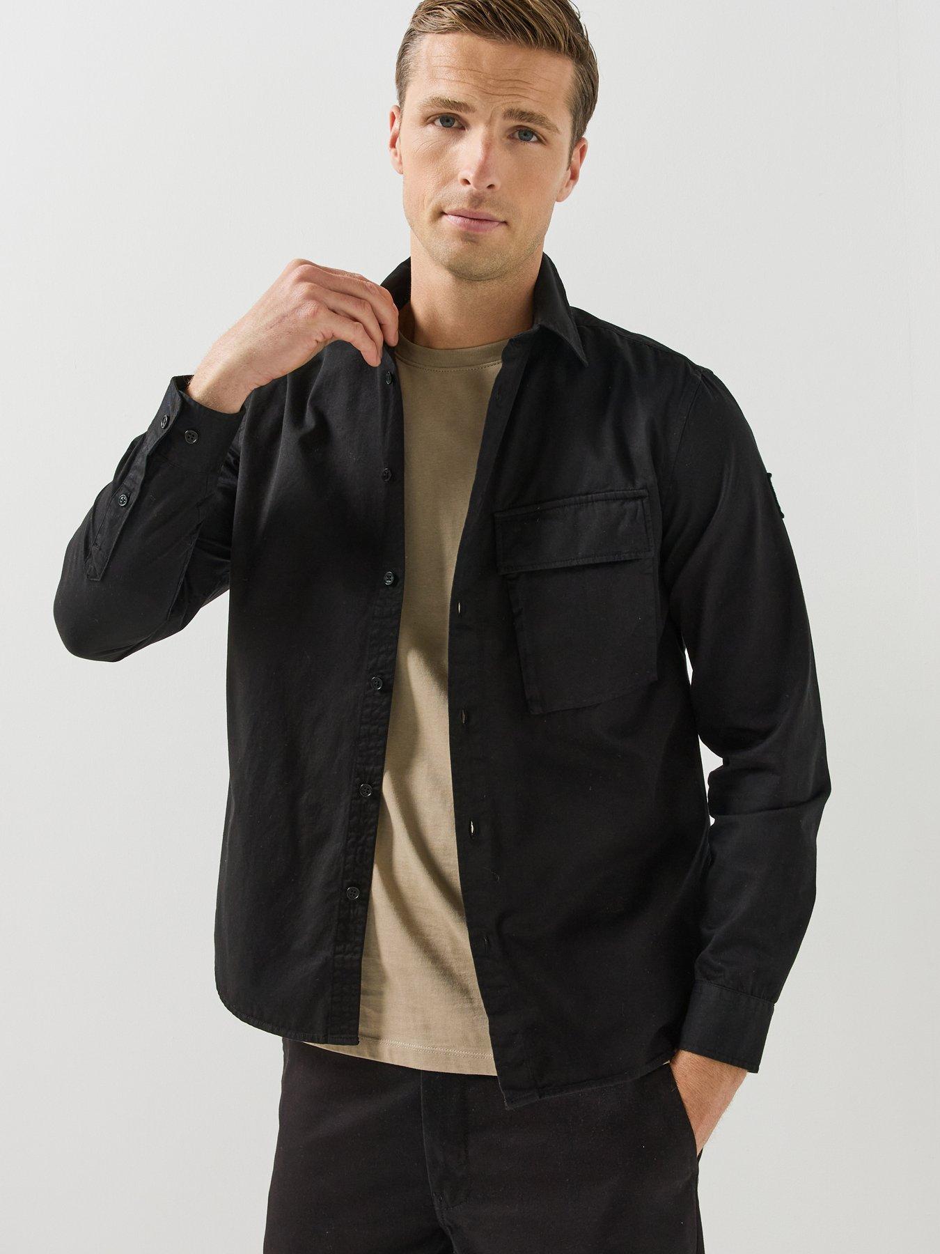Belstaff Logo Patch Sleeve Garment Dyed Cotton Shirt - Black