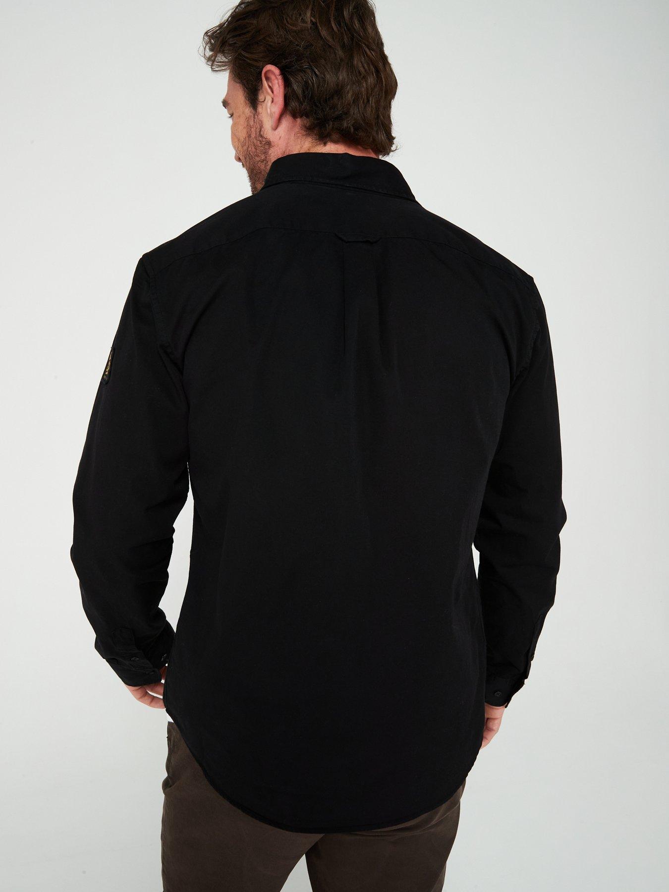 Image 2 of 5 of Belstaff Logo Patch Long Sleeve Garment Dyed Cotton Shirt - Black
