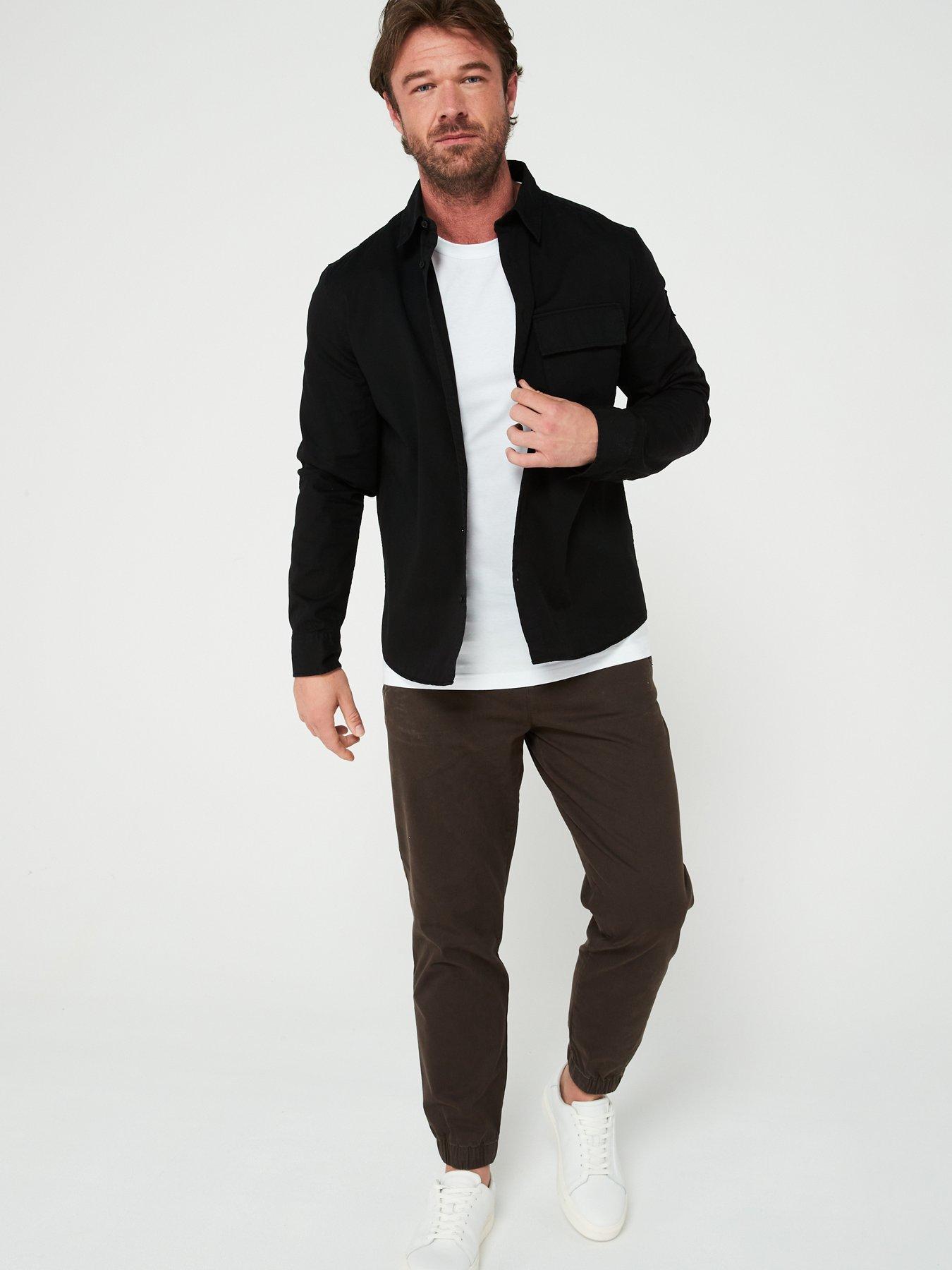 Image 3 of 5 of Belstaff Logo Patch Long Sleeve Garment Dyed Cotton Shirt - Black