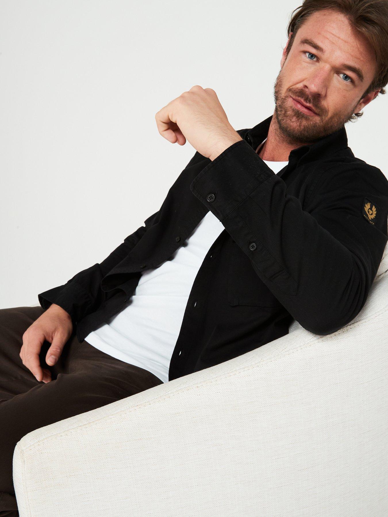 Image 4 of 5 of Belstaff Logo Patch Long Sleeve Garment Dyed Cotton Shirt - Black